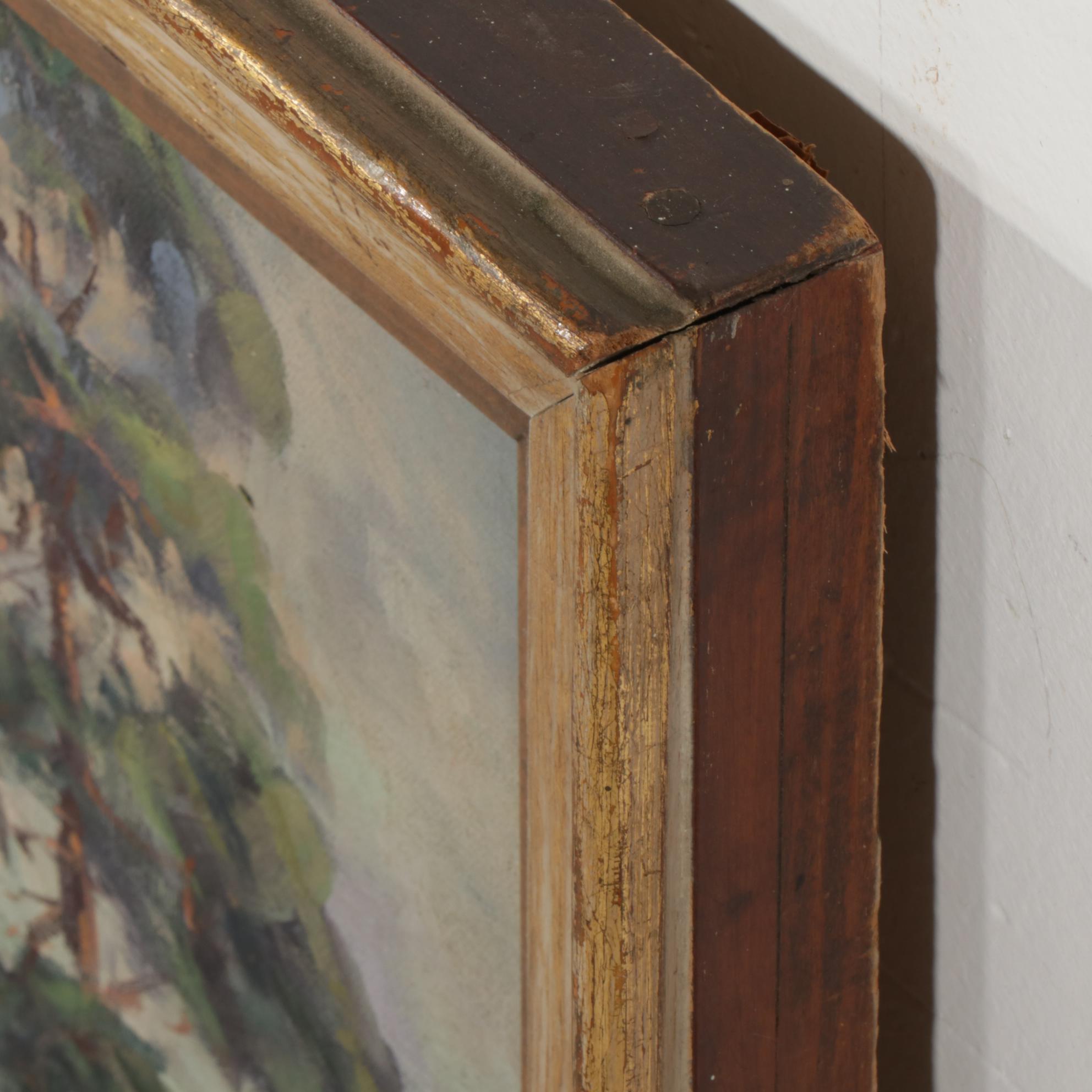 Helio Wernegreen Oil Painting of Snowbound Cottage and Creek, Circa 1965