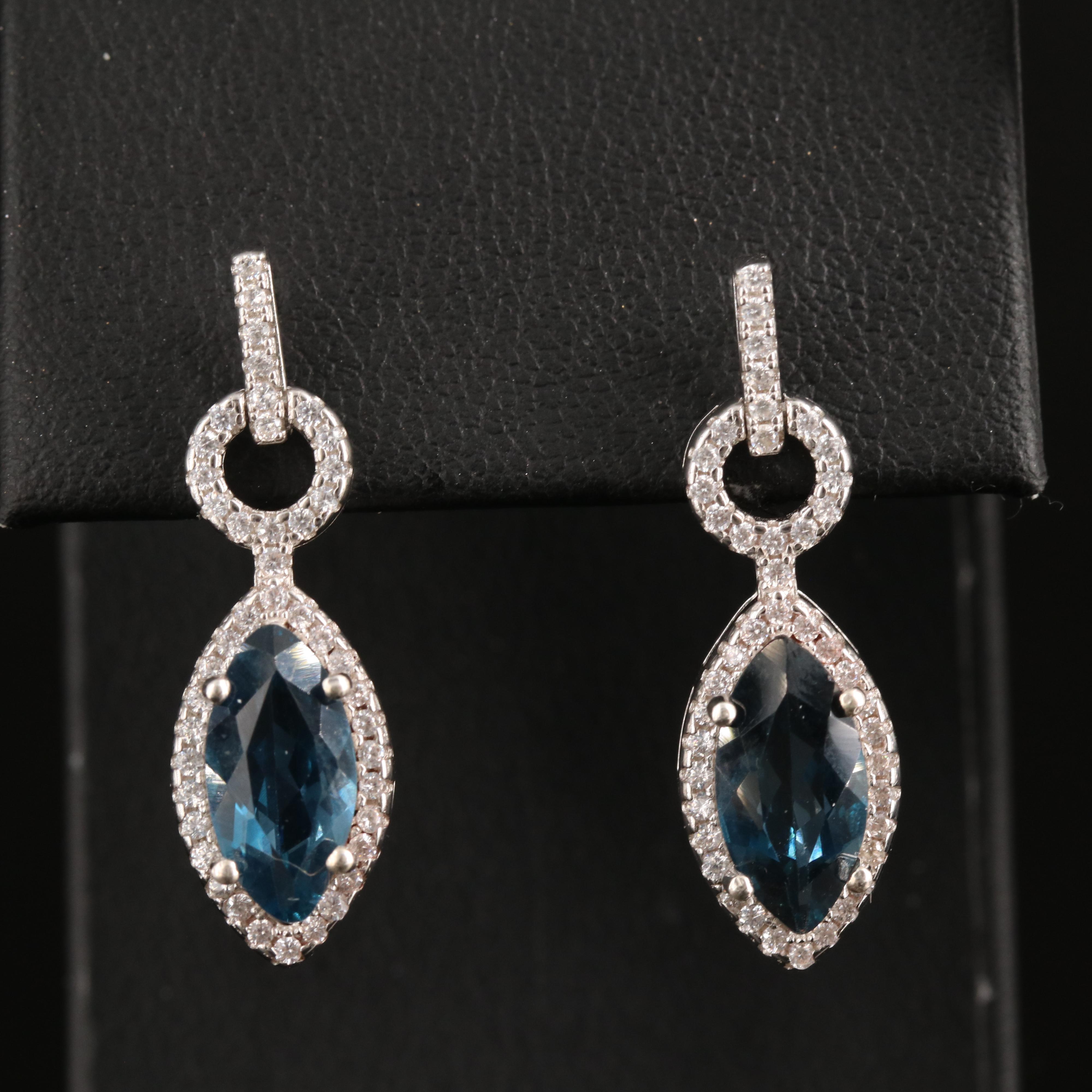 Sterling London Blue Topaz and Cubic Zirconia Navette Earrings