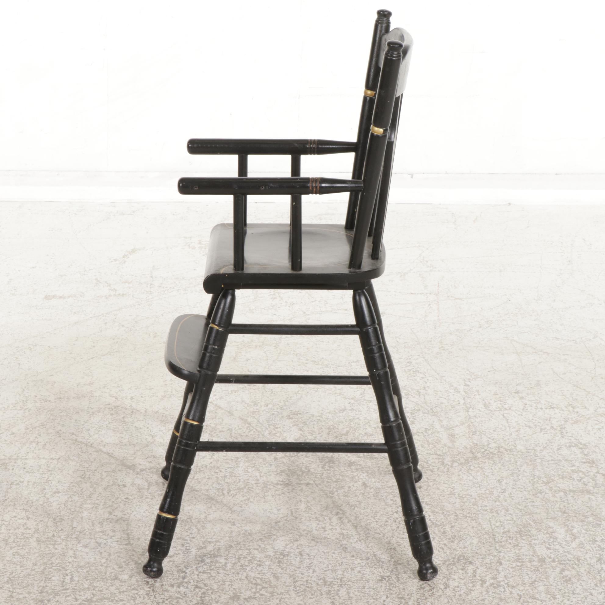 Hitchcock Style Ebonized and Stencil-Gilt Child's Highchair, Mid to Late 20th C.