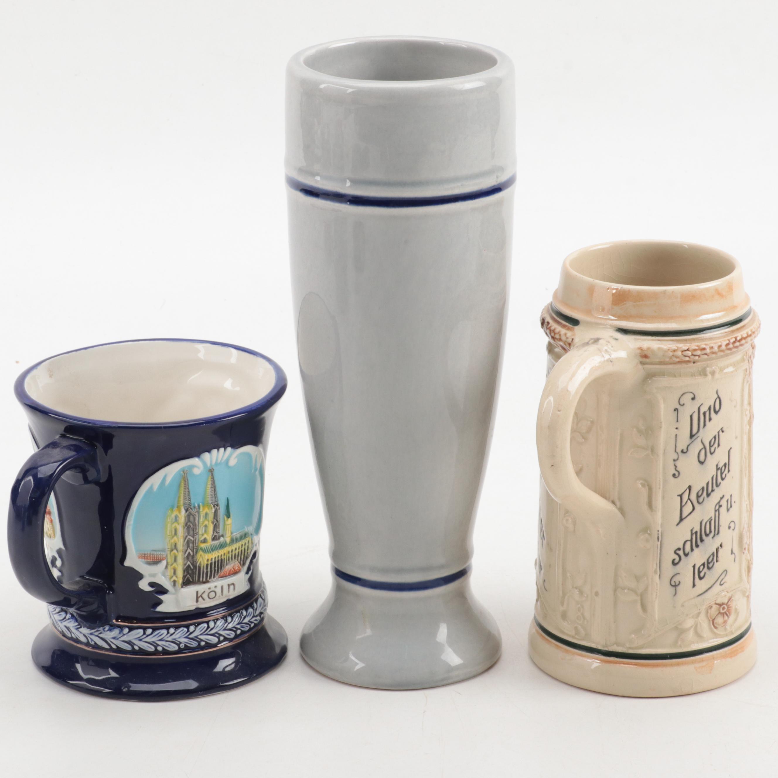 Gerz and Other German Beer Mugs, Pilsner and Steins, Mid to Late 20th Century