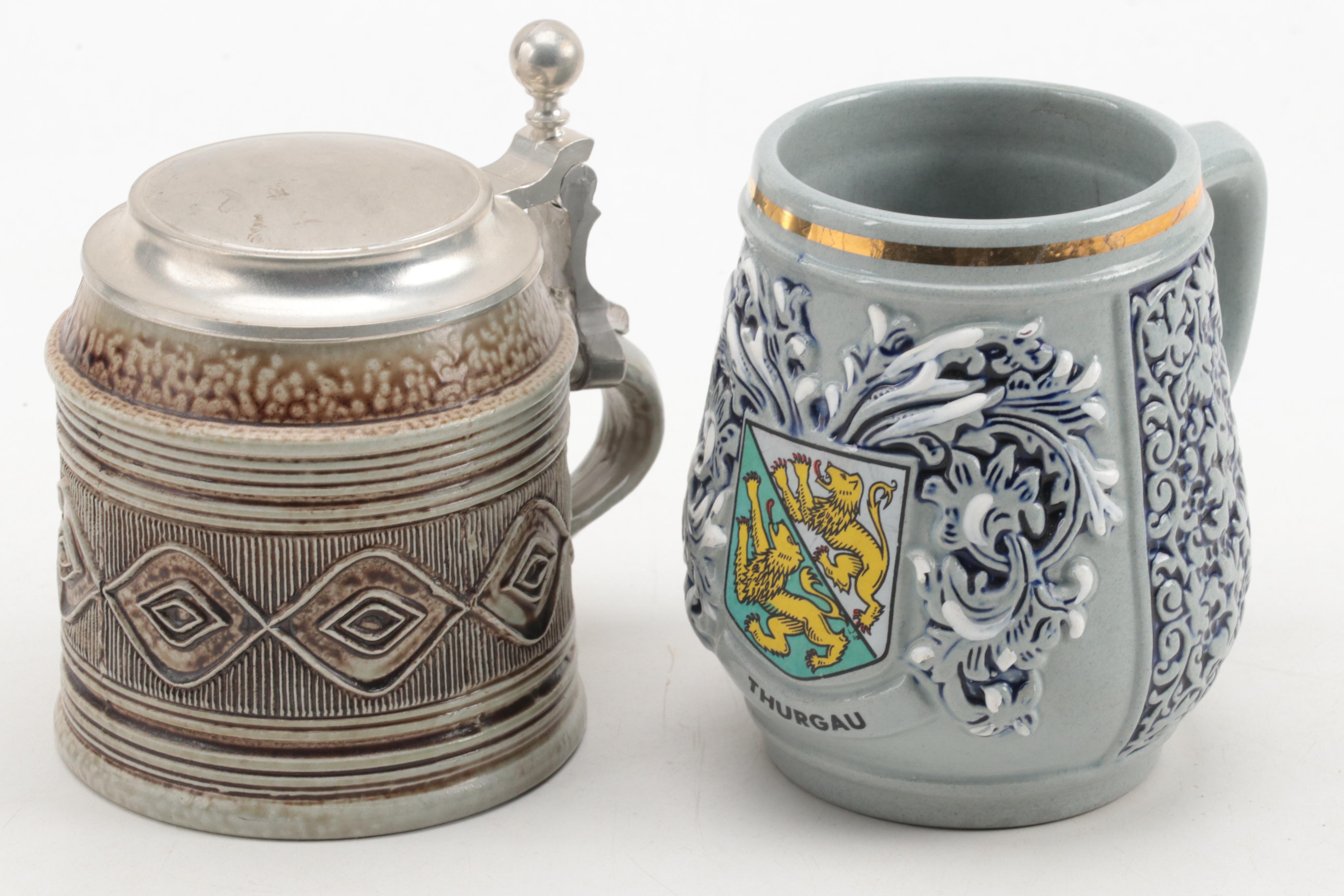 Gerz and Other German Beer Mugs, Pilsner and Steins, Mid to Late 20th Century