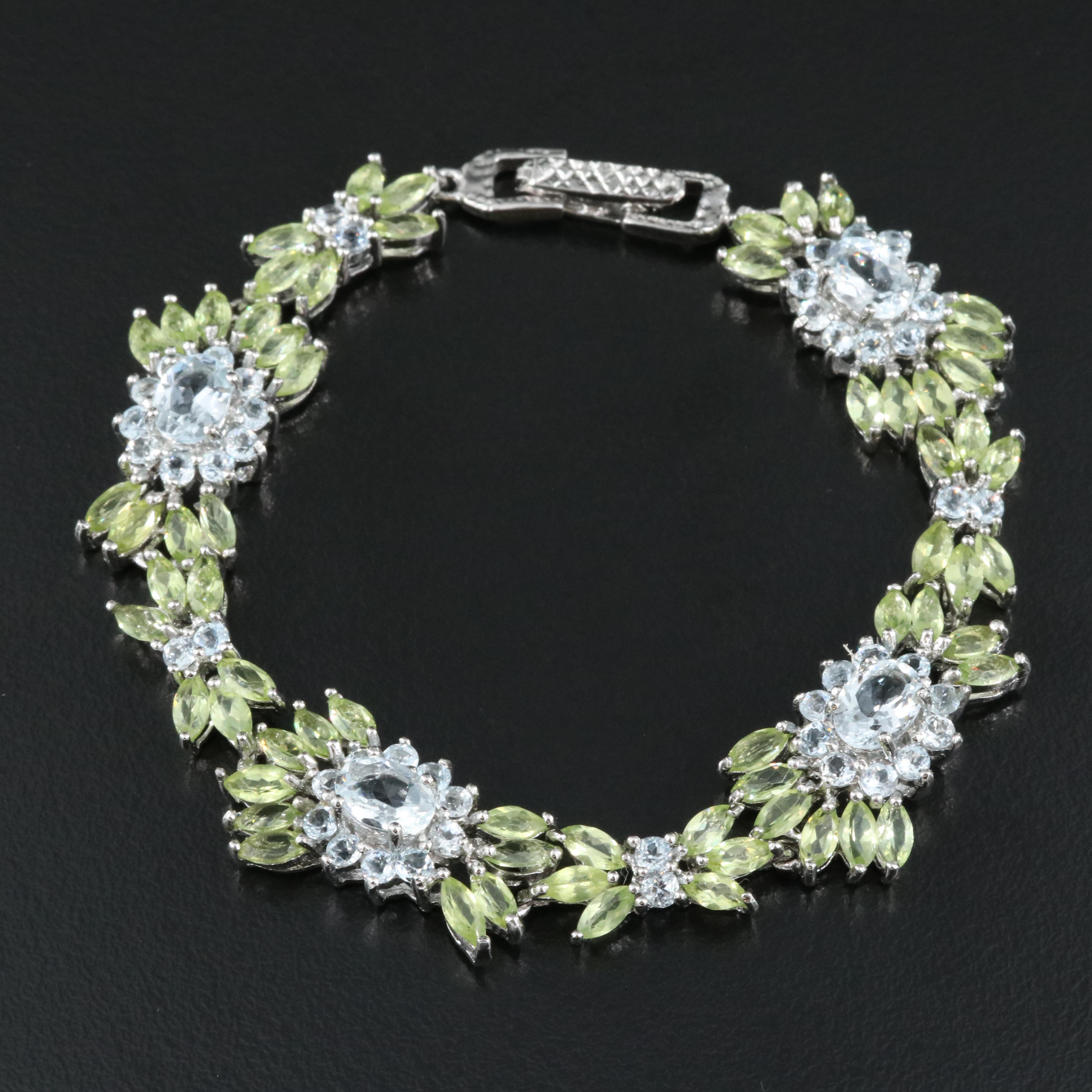 Sterling Aquamarine and Peridot Bracelet