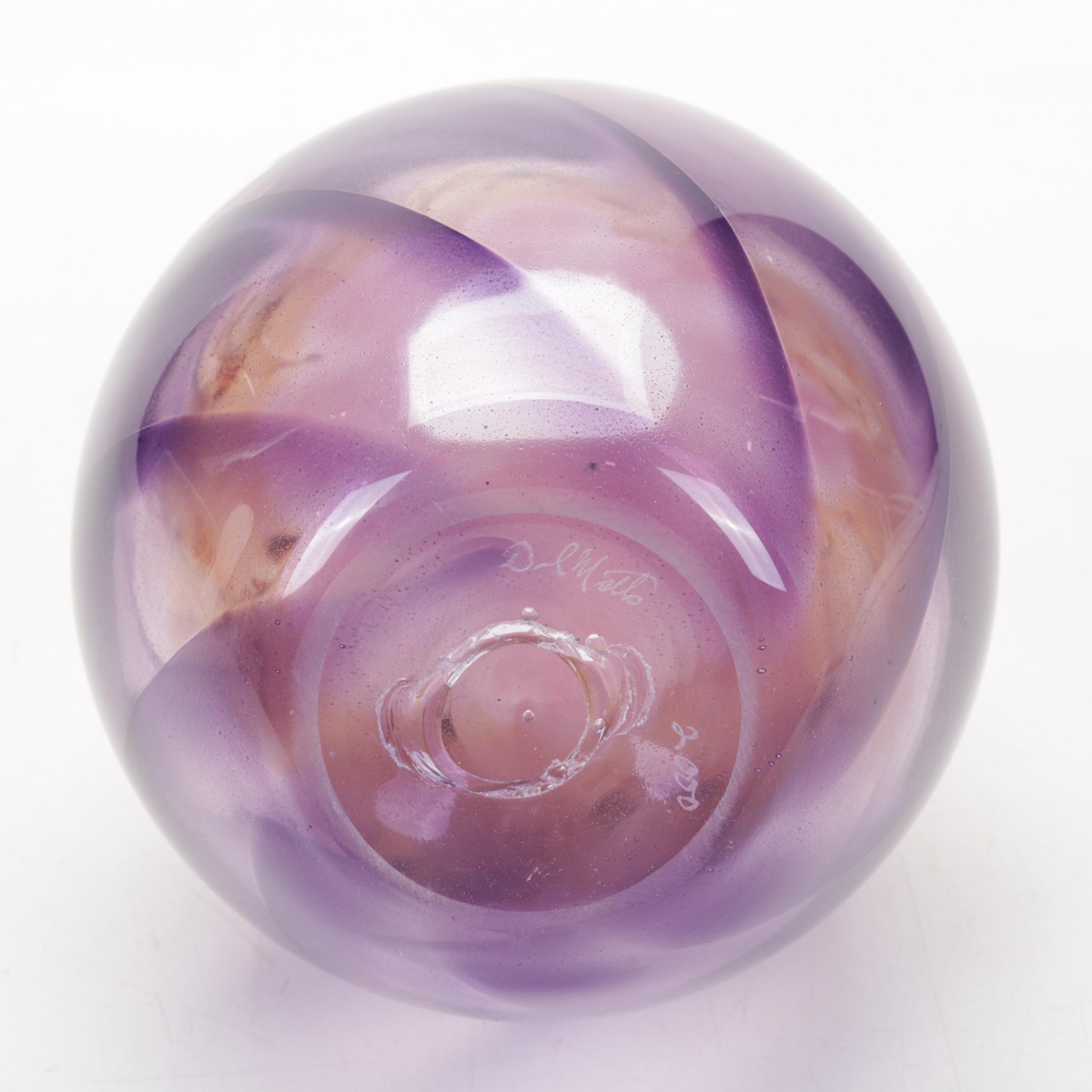 Nick Delmatto Pink and Lavender Swirl Handblown Art Glass Vase, 2000