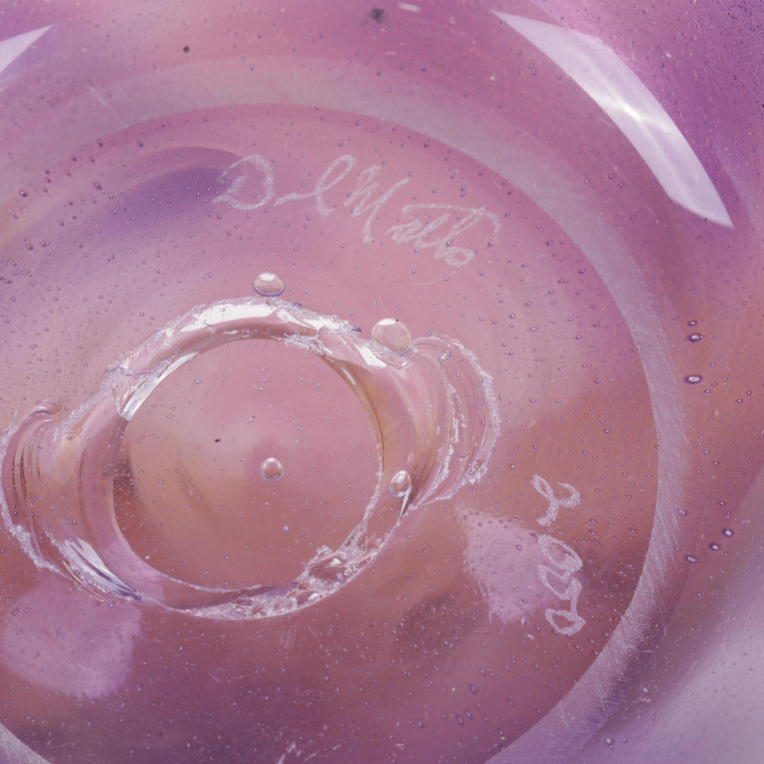 Nick Delmatto Pink and Lavender Swirl Handblown Art Glass Vase, 2000