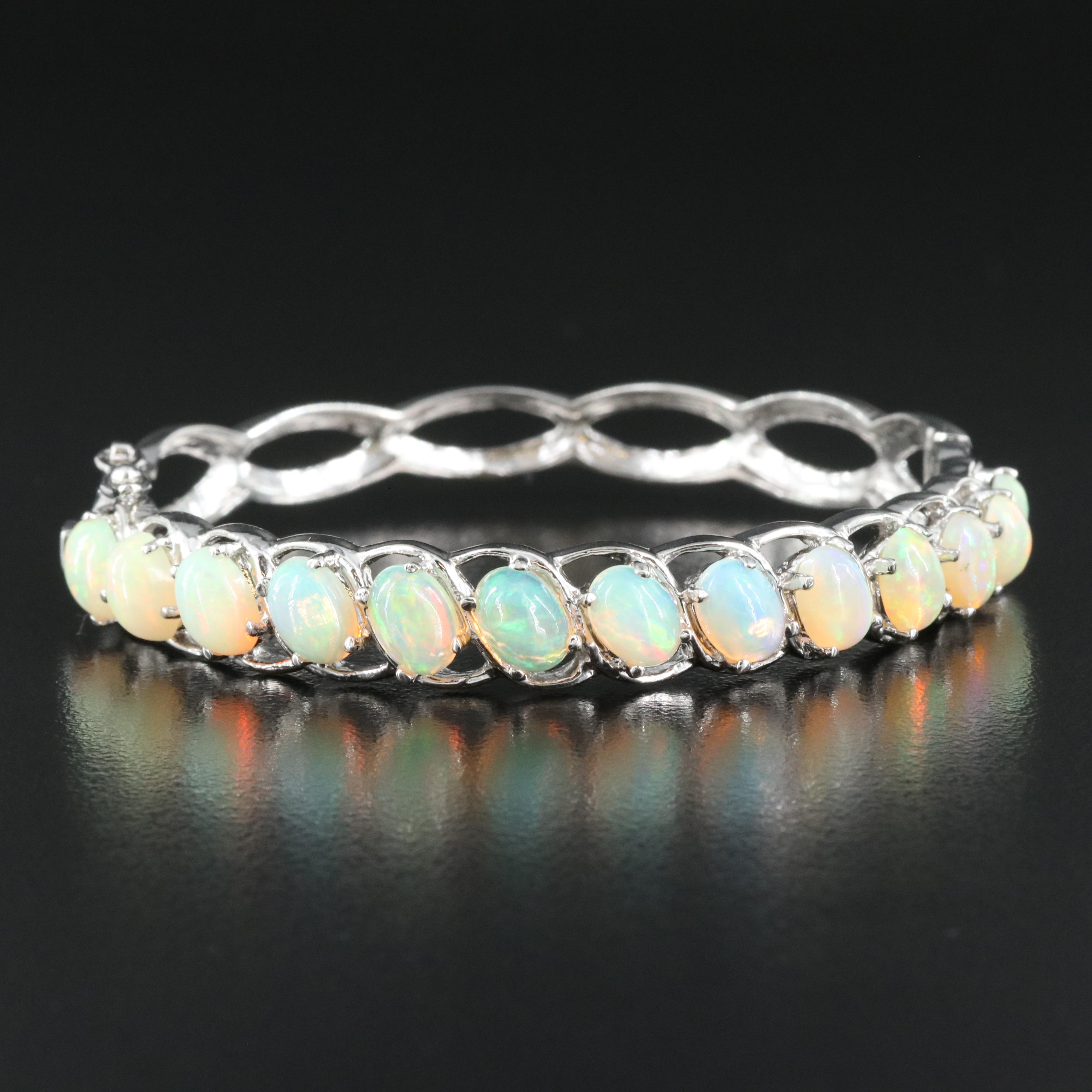 Sterling Opal Hinged Bangle
