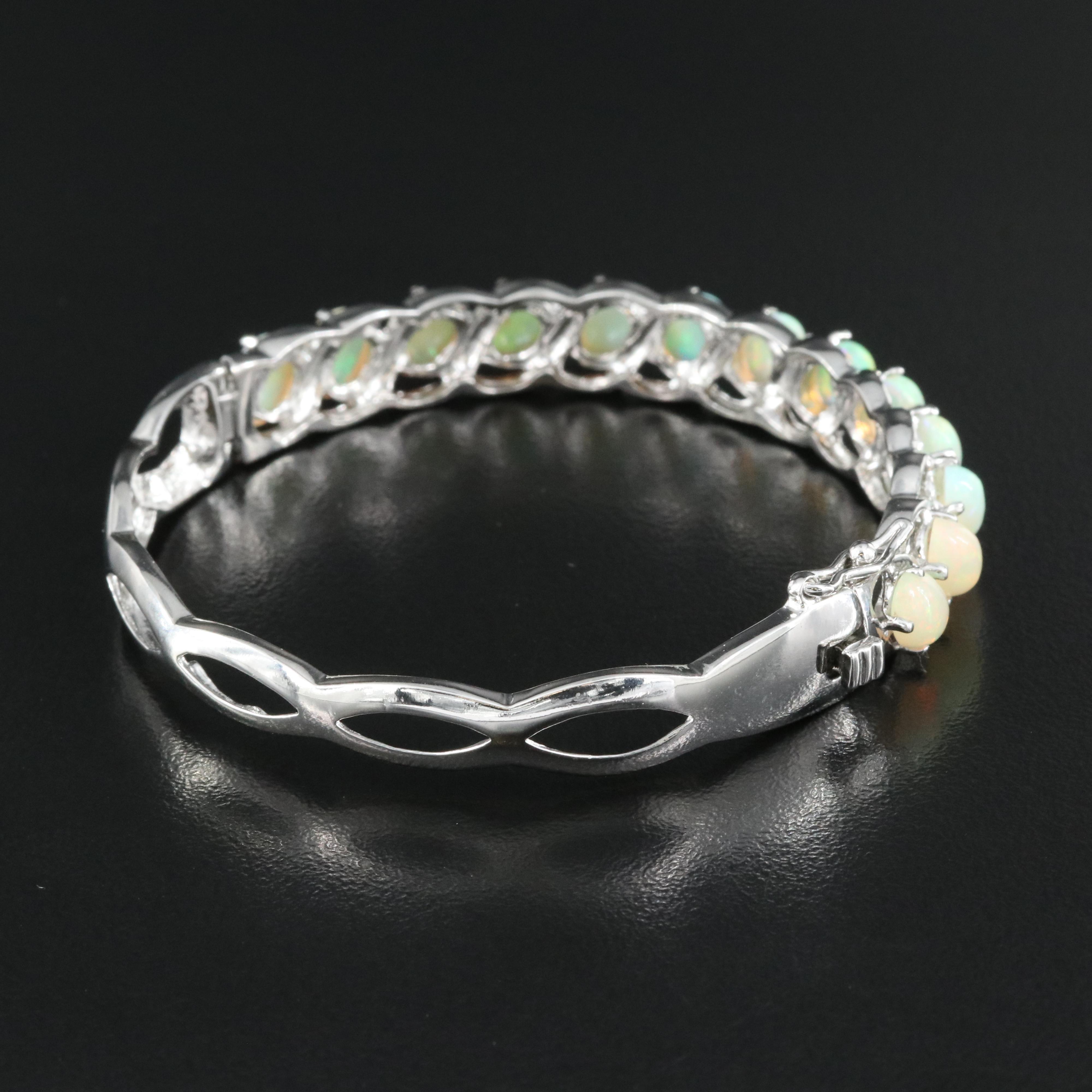 Sterling Opal Hinged Bangle