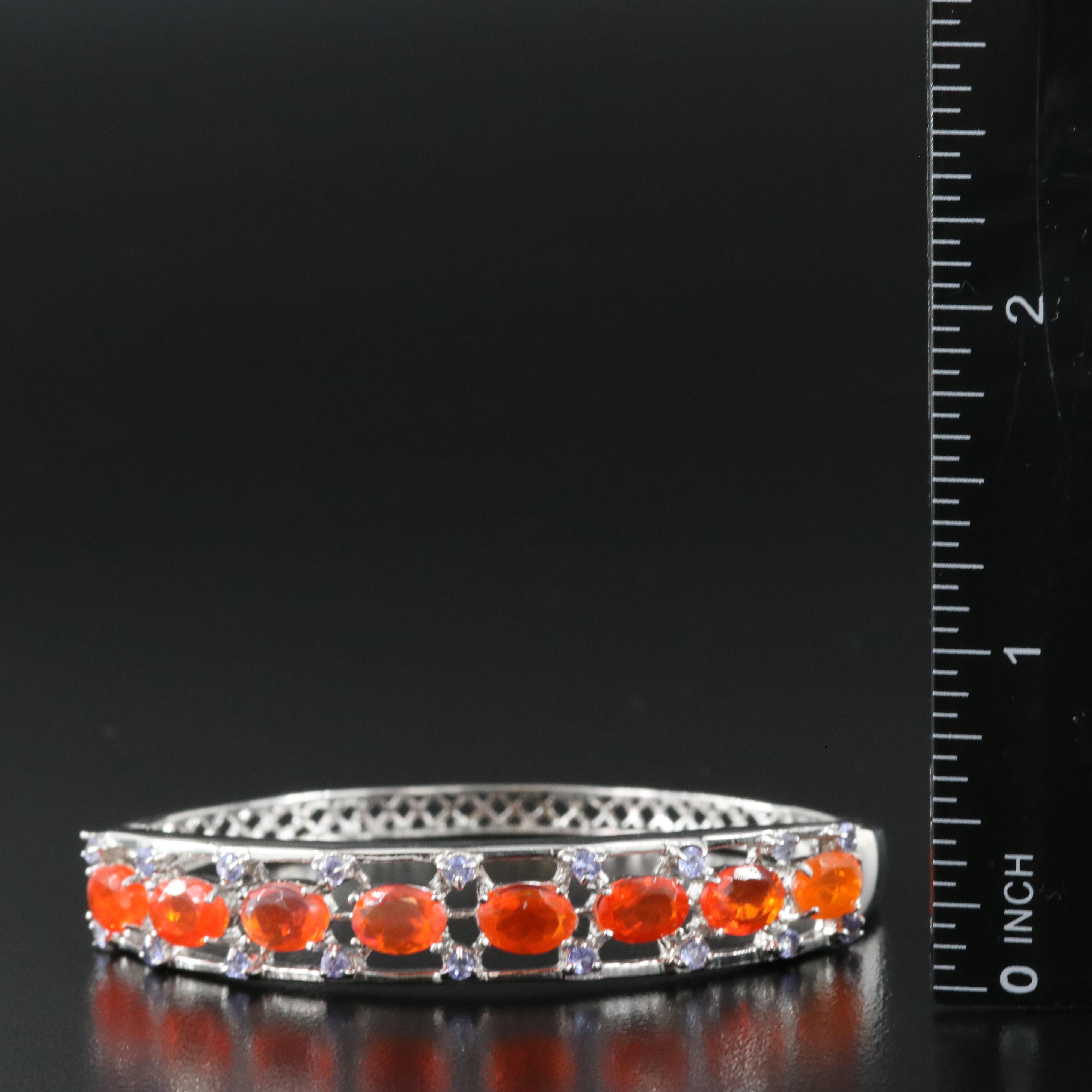 Sterling Fire Opal and Topaz Hinged Bangle