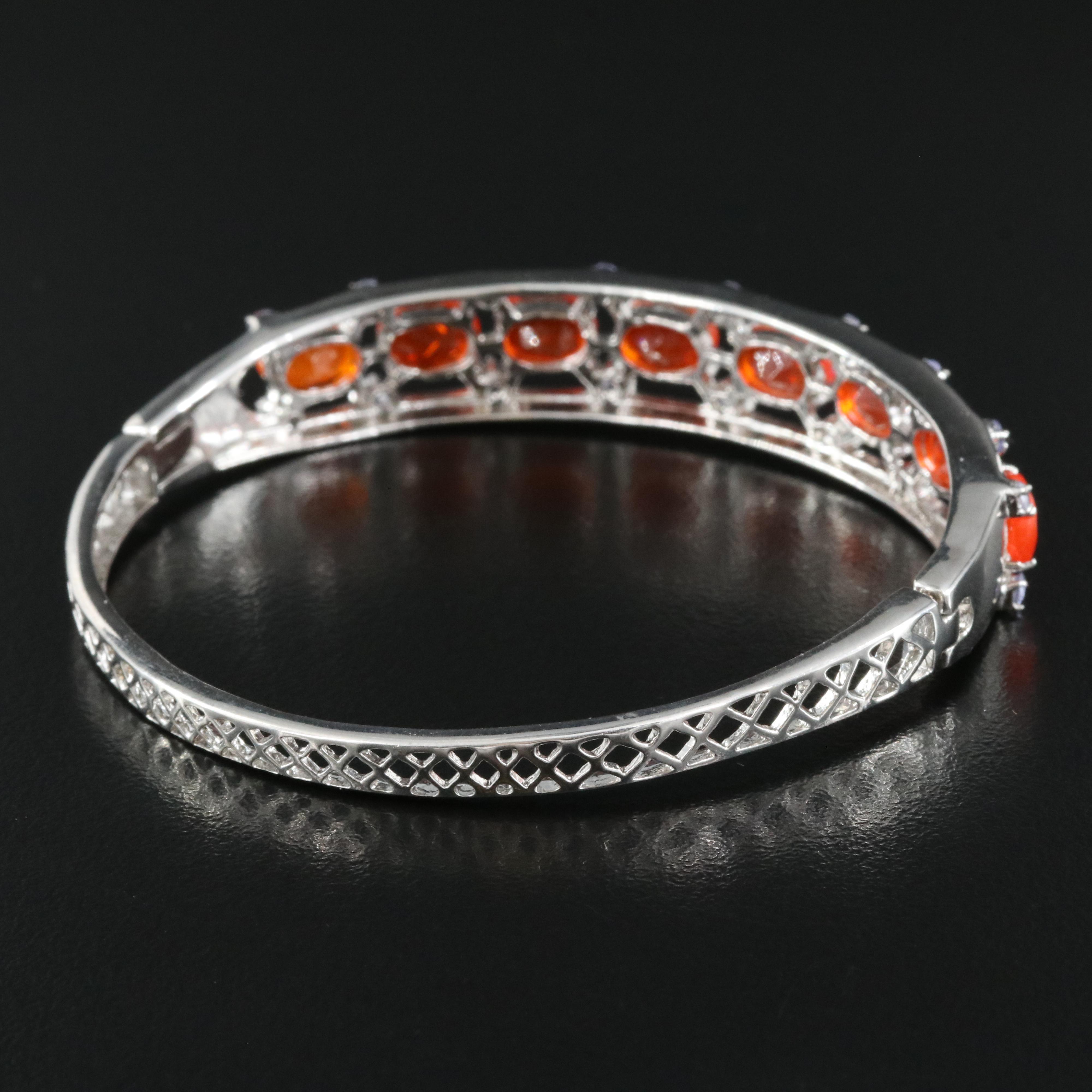 Sterling Fire Opal and Topaz Hinged Bangle