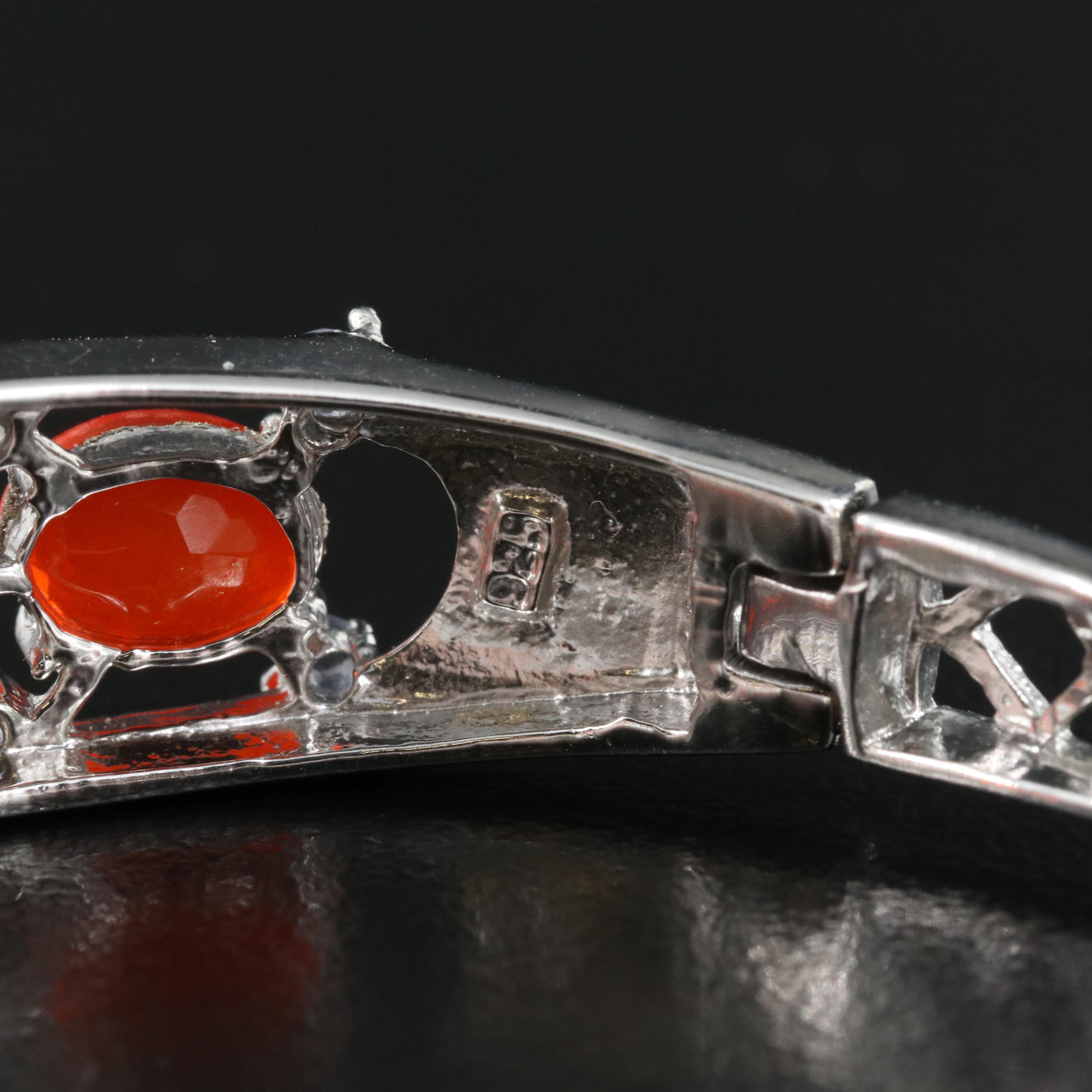Sterling Fire Opal and Topaz Hinged Bangle