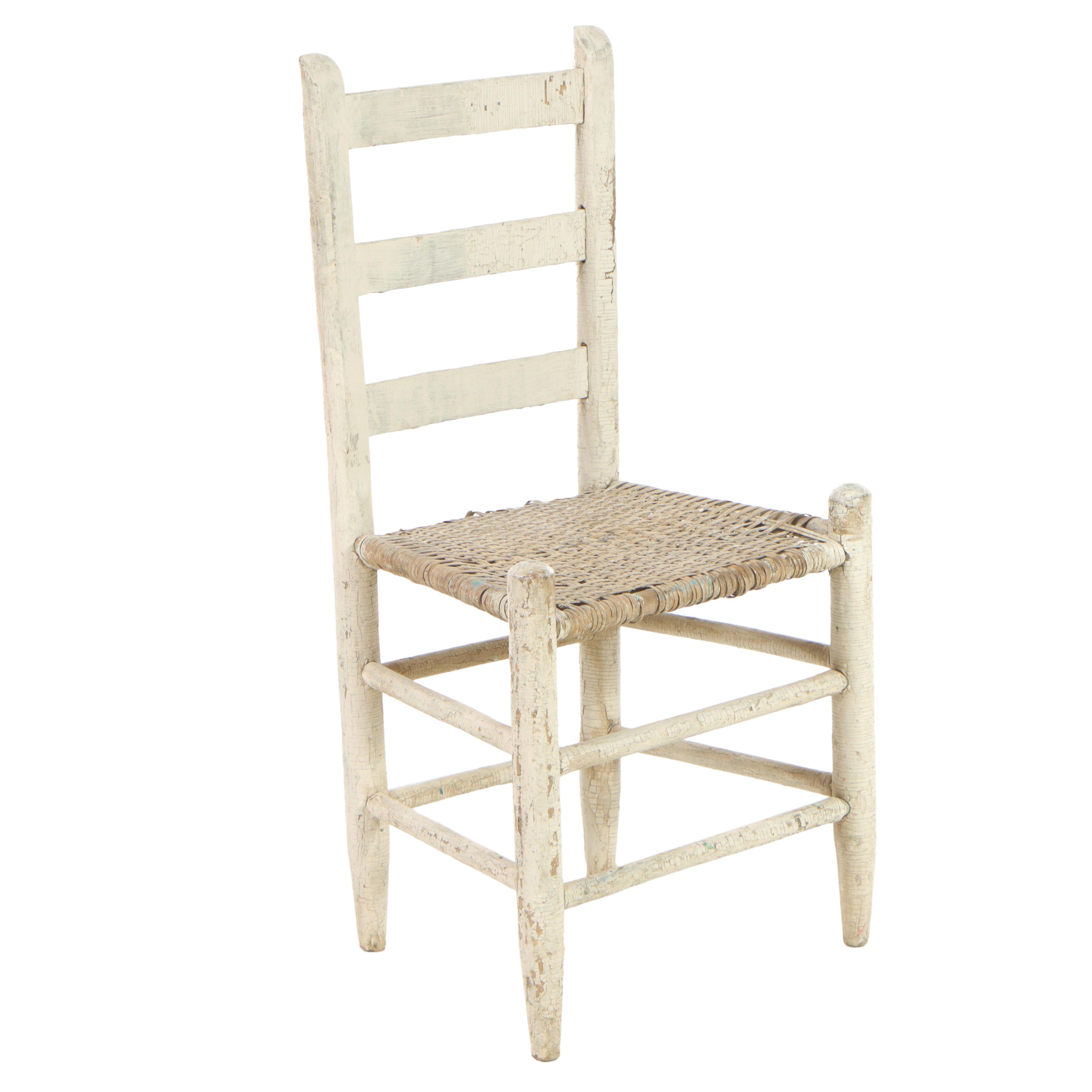 American Primitive White-Painted and Splint Seat Side Chair, 19th Century
