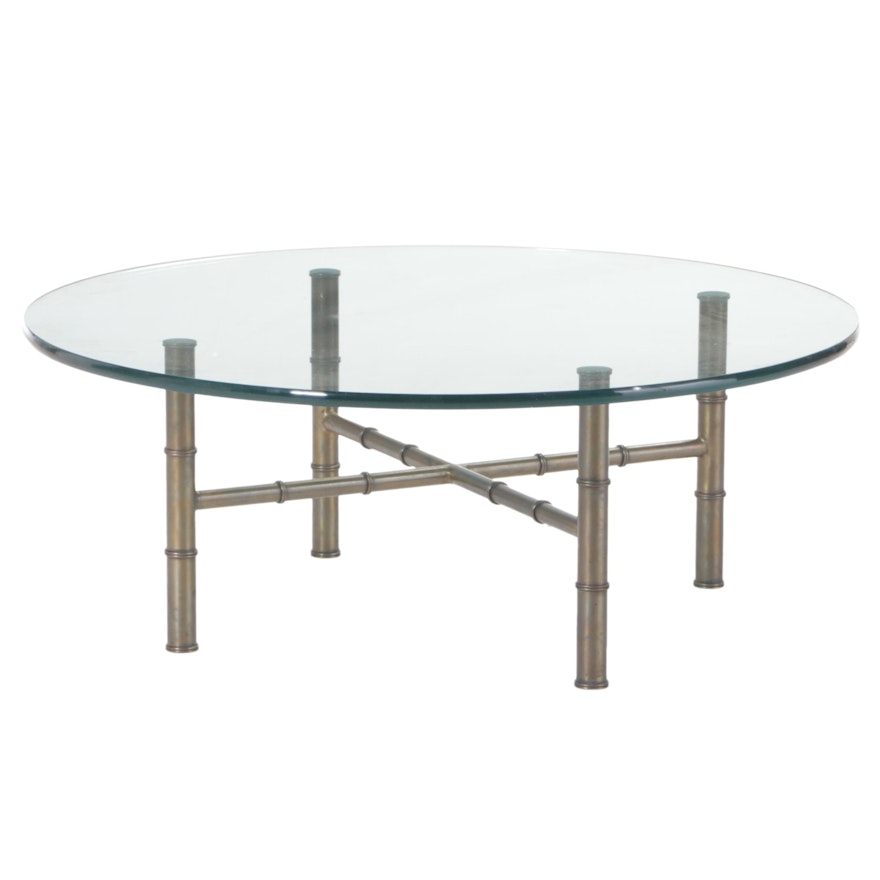 Bronzed Metal Faux Bamboo and Glass Coffee Table
