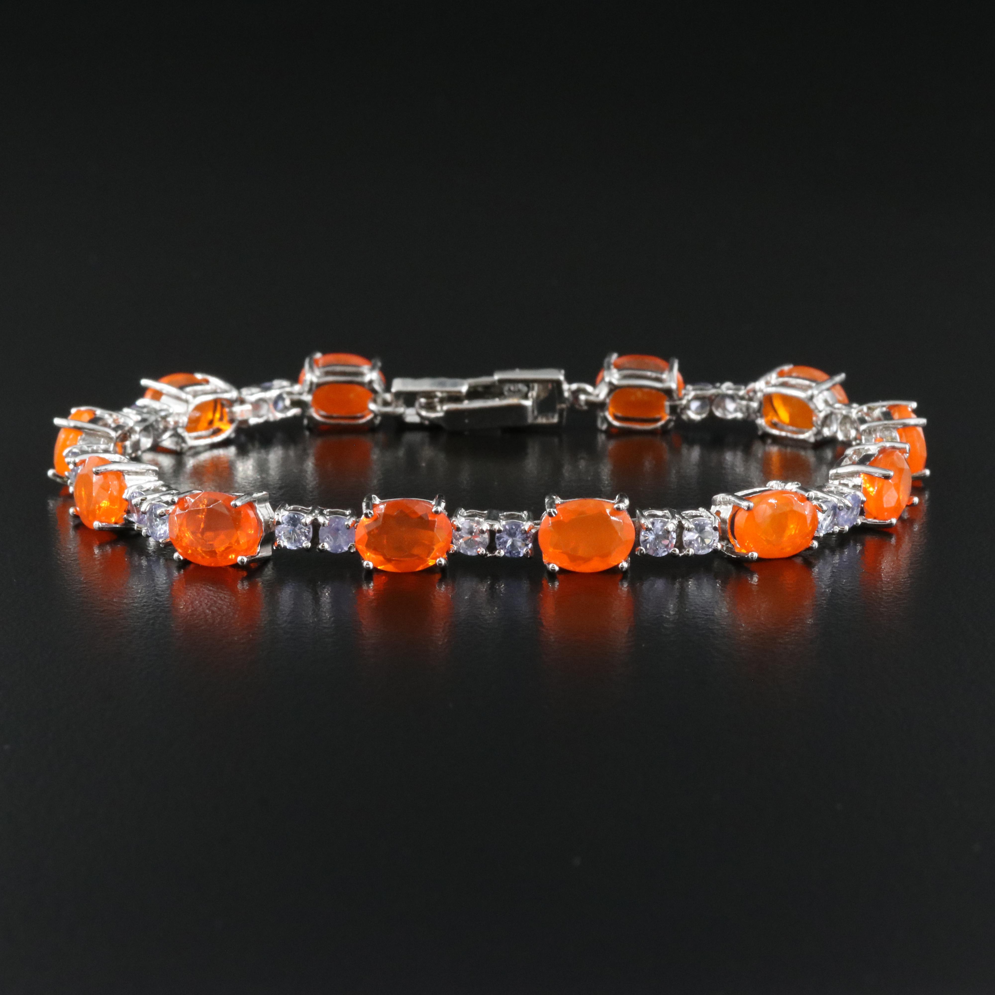 Sterling Fire Opal and Tanzanite Bracelet