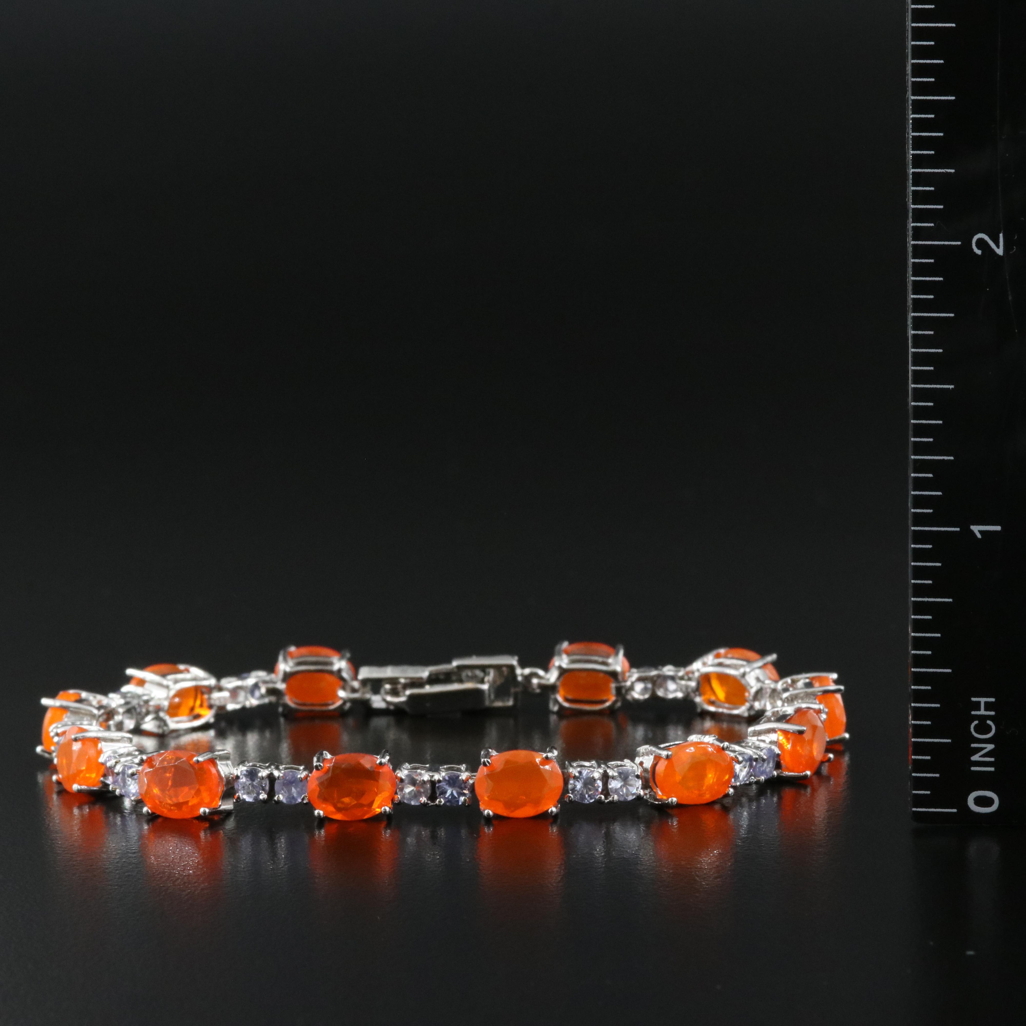 Sterling Fire Opal and Tanzanite Bracelet