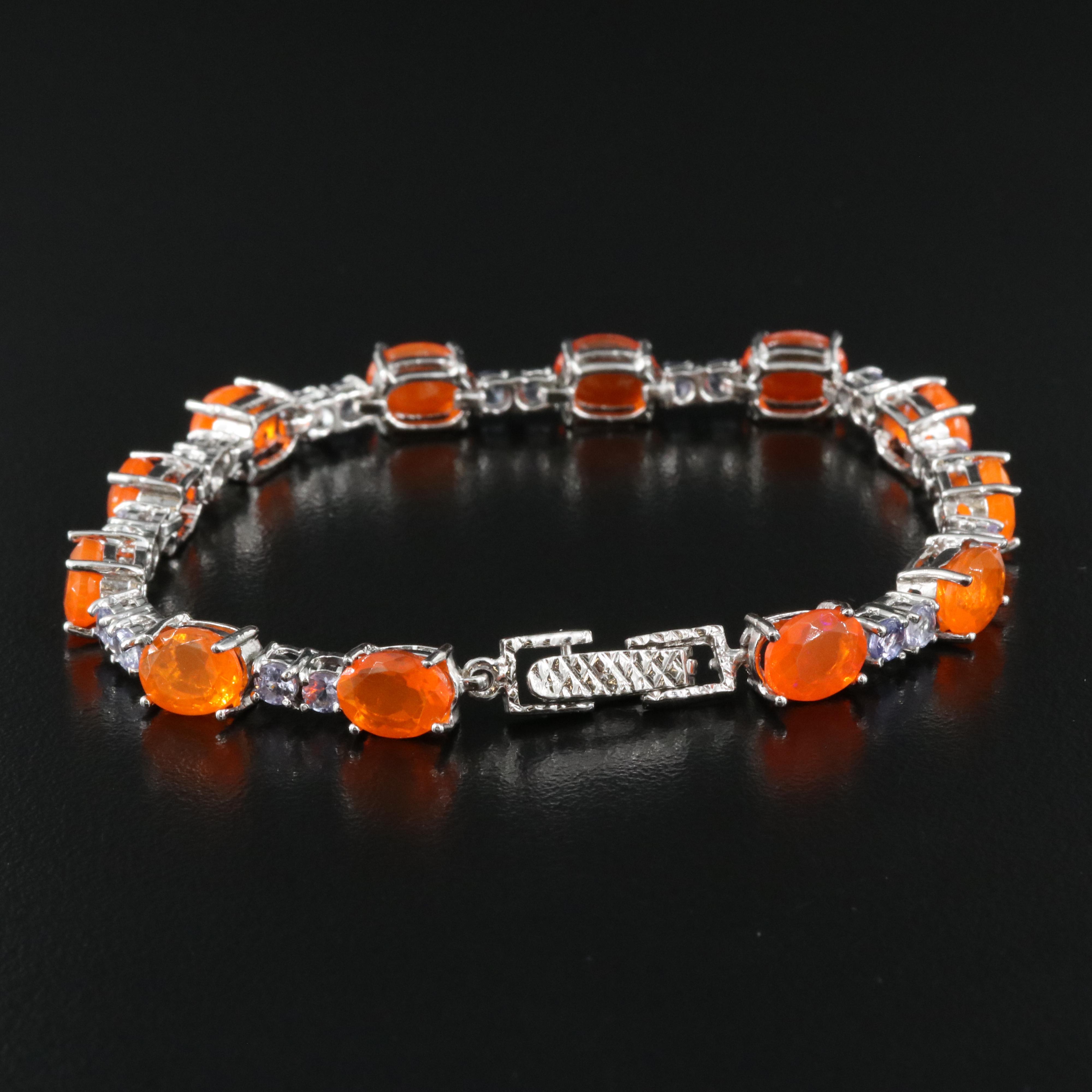 Sterling Fire Opal and Tanzanite Bracelet