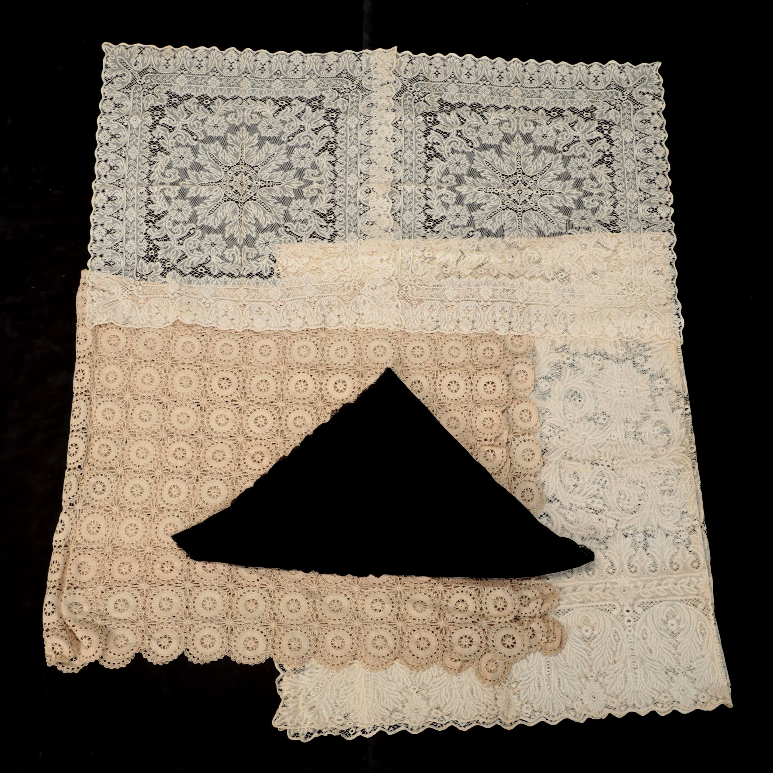 Black and Ecru Crochet and Filet Lace Table Linens, 20th Century