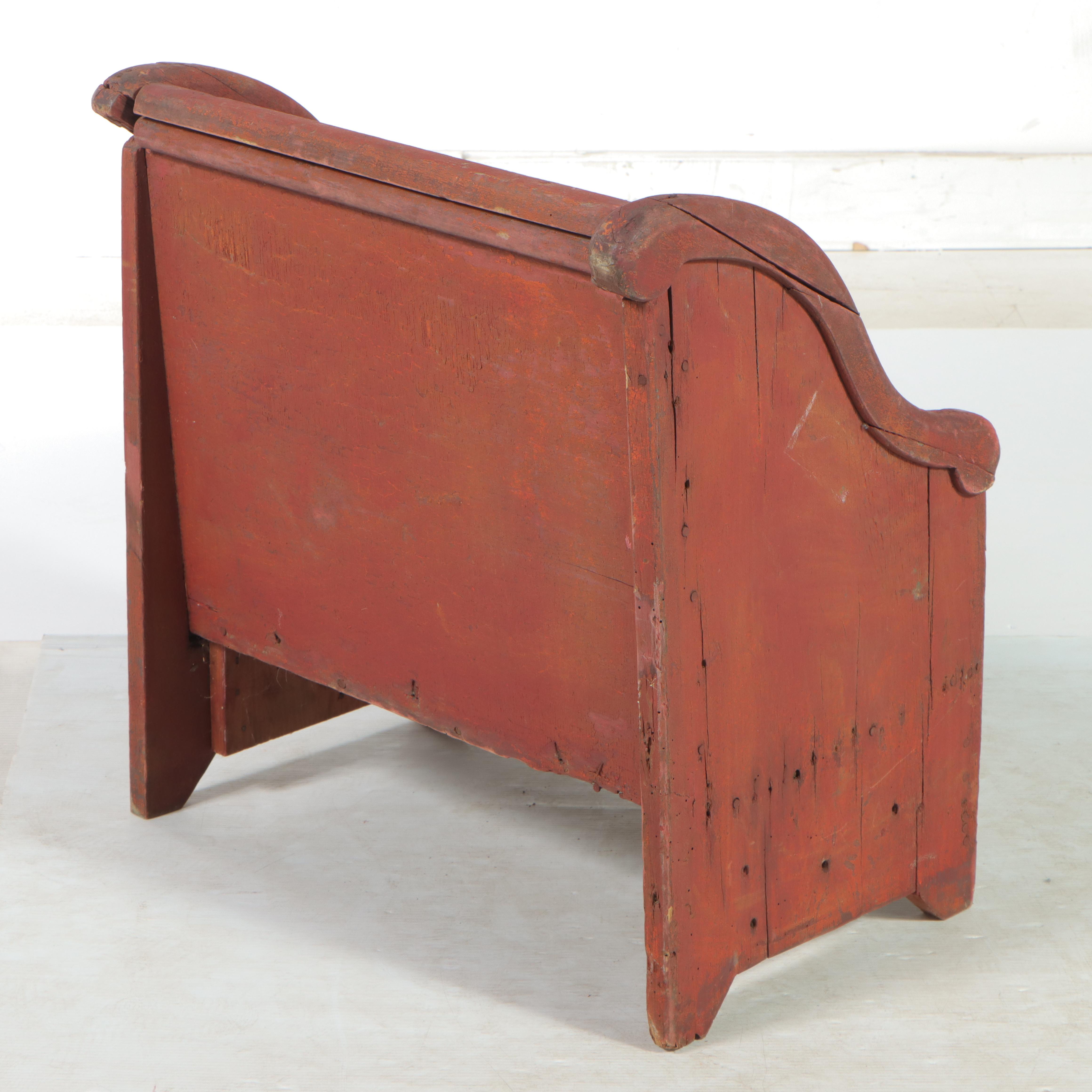 Victorian Red-Painted Child's Settle Bench