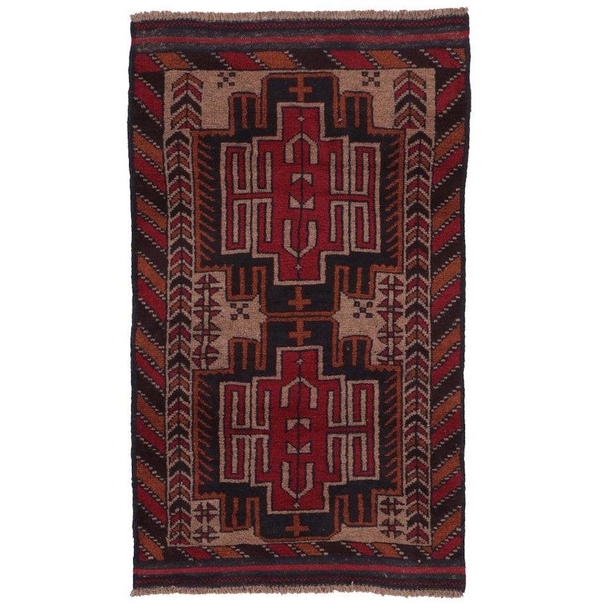 2'8 x 4'8 Hand-Knotted Afghan Baluch Accent Rug