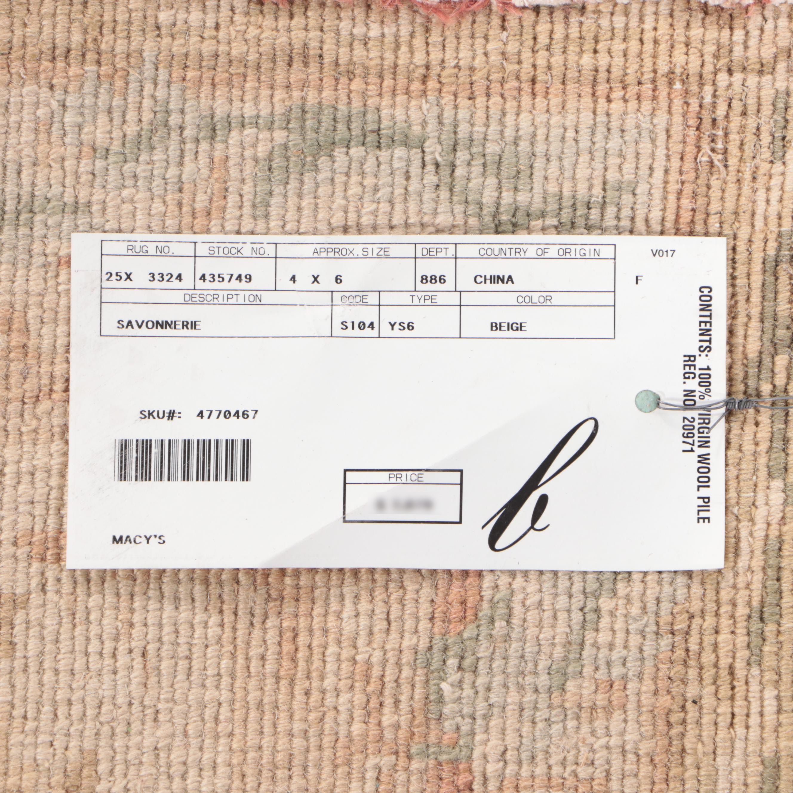 4'1 x 6' Hand-Knotted Sino-French Savonnerie Style Area Rug