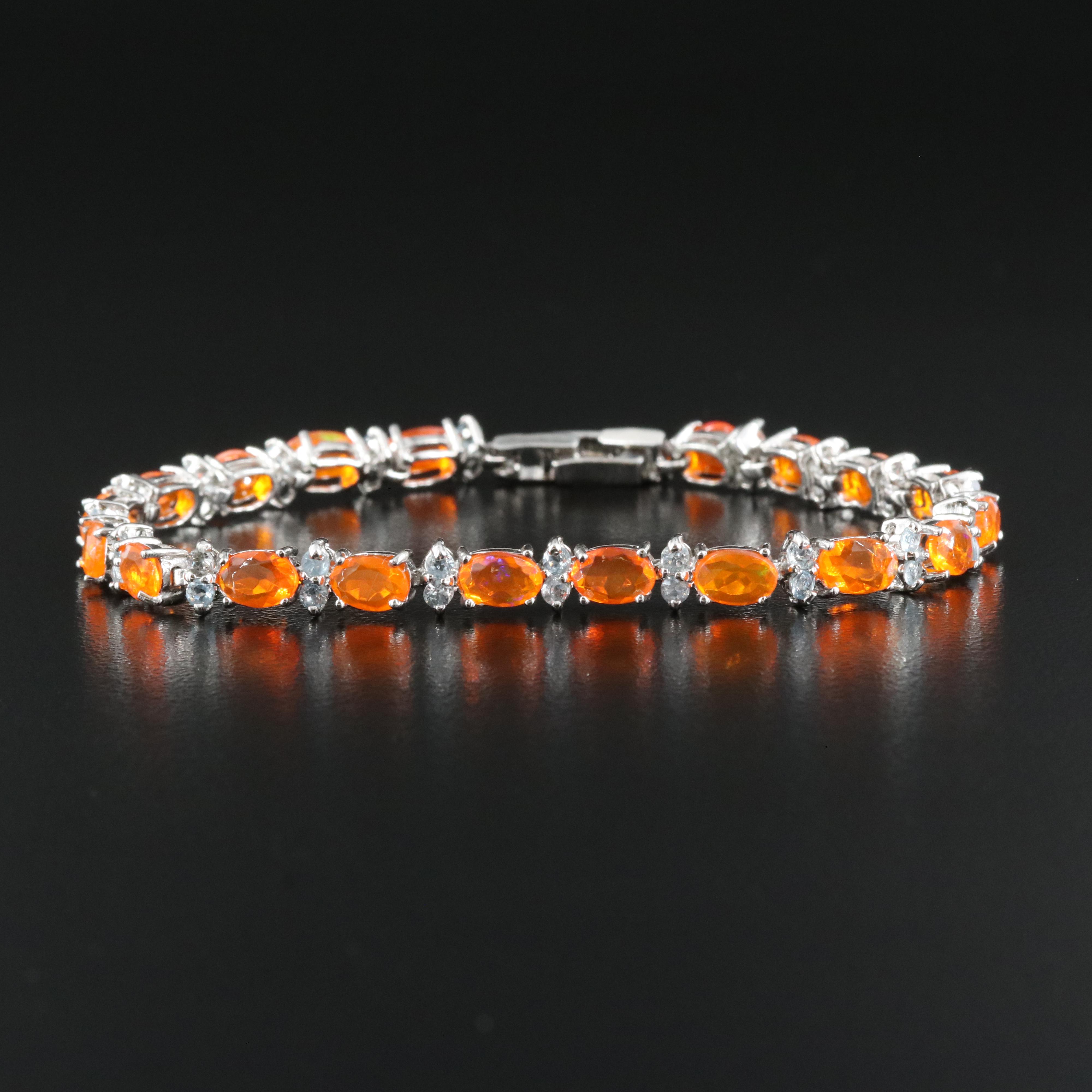 Sterling Fire Opal and Aquamarine Bracelet