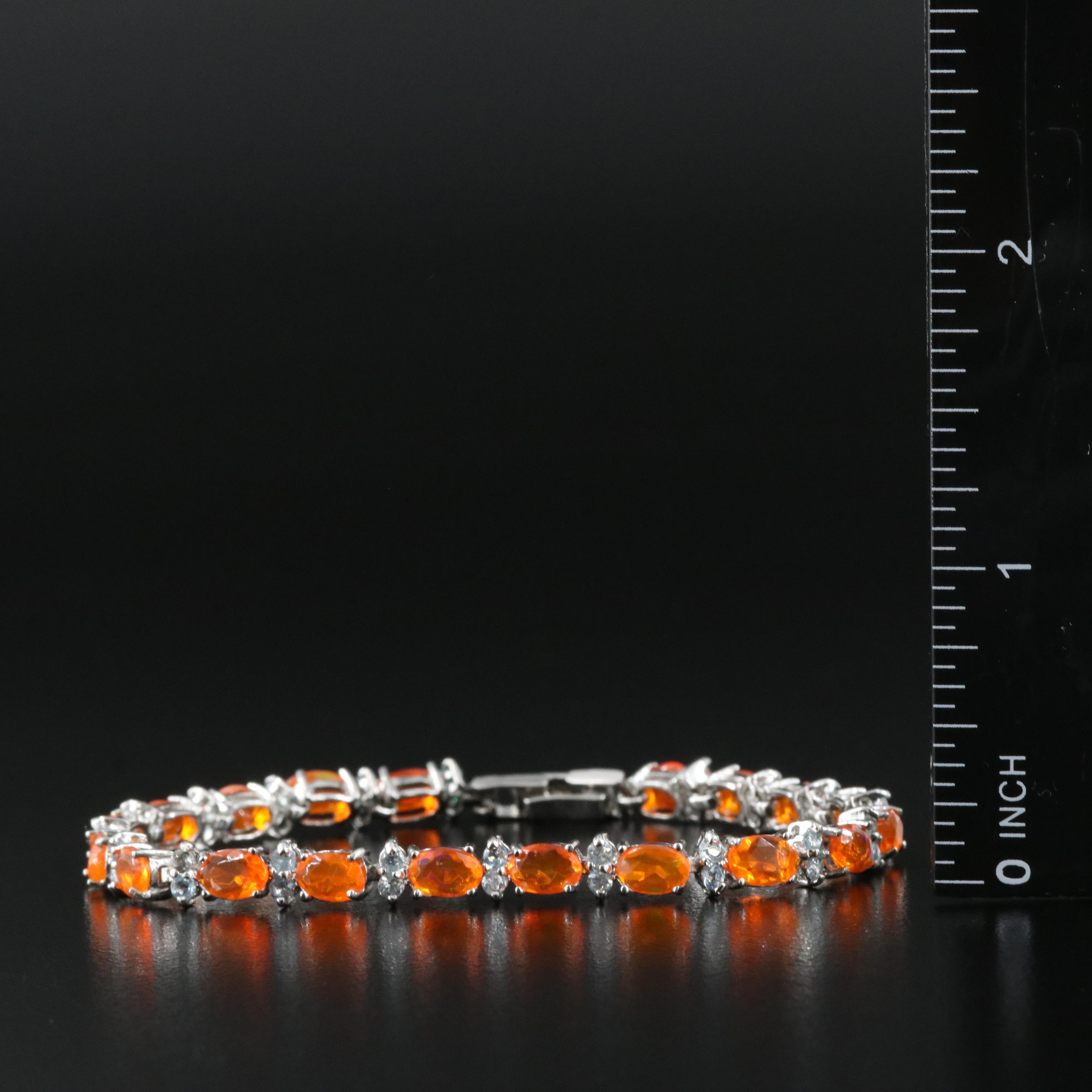 Sterling Fire Opal and Aquamarine Bracelet