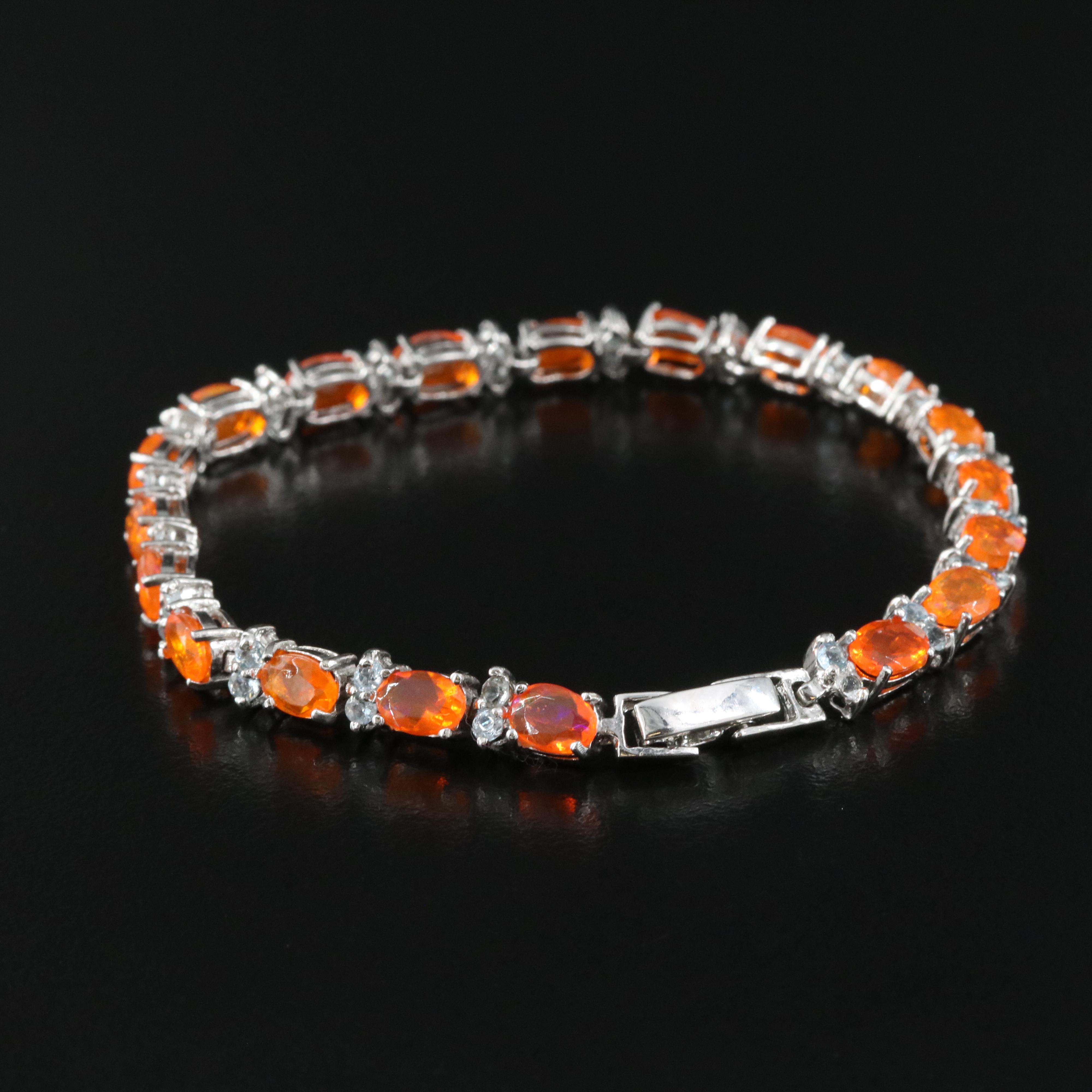 Sterling Fire Opal and Aquamarine Bracelet