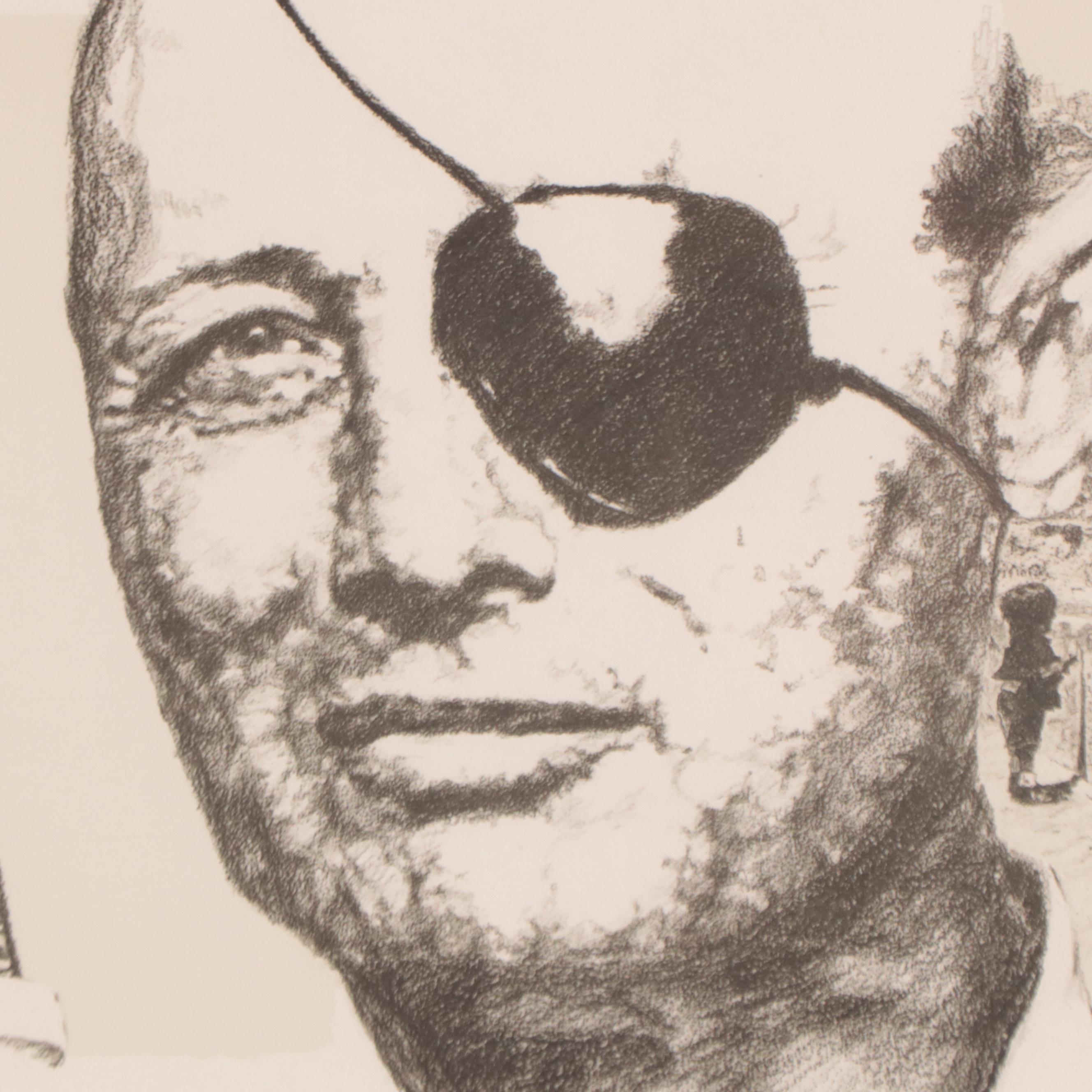 Curtis Hooper Mixed Media Print "Moshe Dayan," 1979