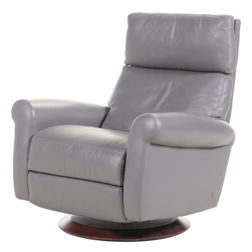 American Leather "Ada" Grey Leather Swiveling Power Recliner