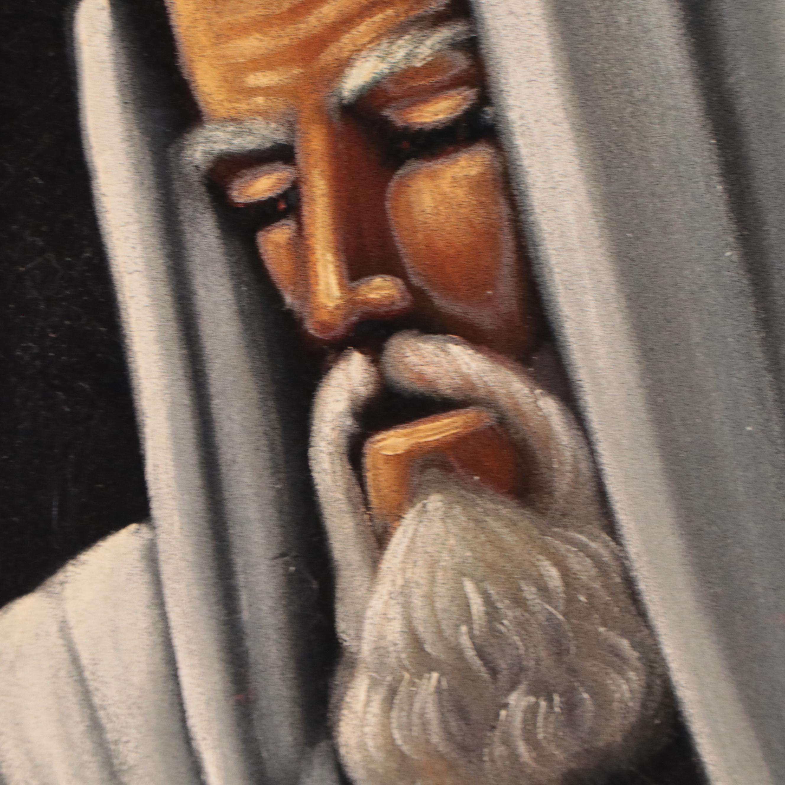Acrylic Painting of Rabbi Scholar Reading Scripture
