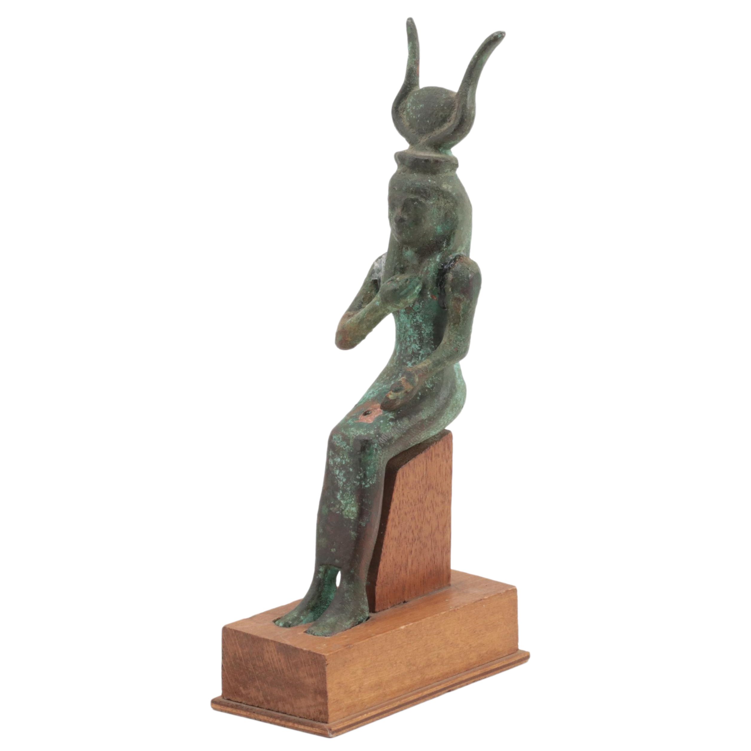 Egyptian Patina Bronze Goddess Isis Statuette