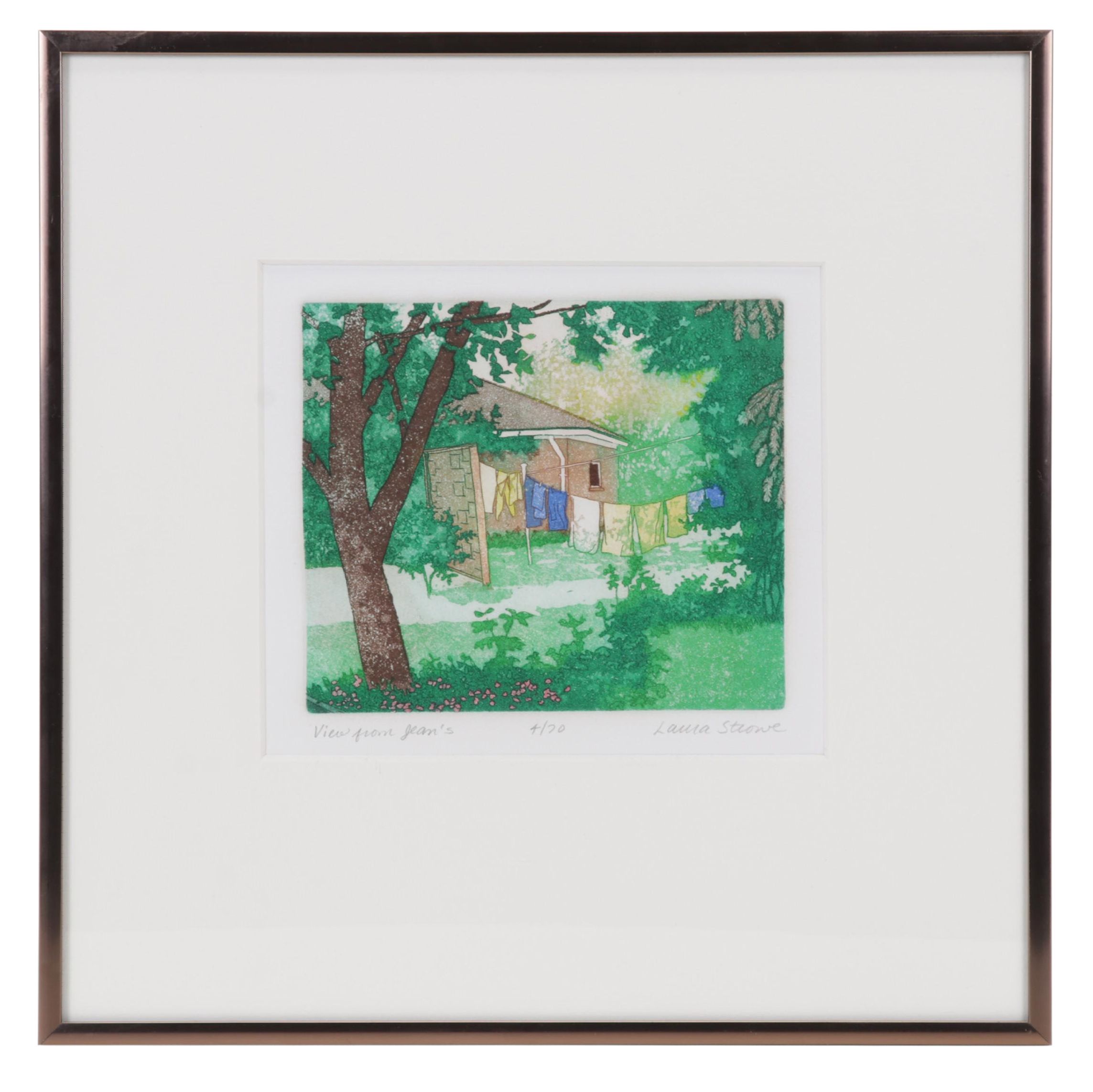 Laura Strowe Etching with Aquatint "View From Jean's," Circa 1980
