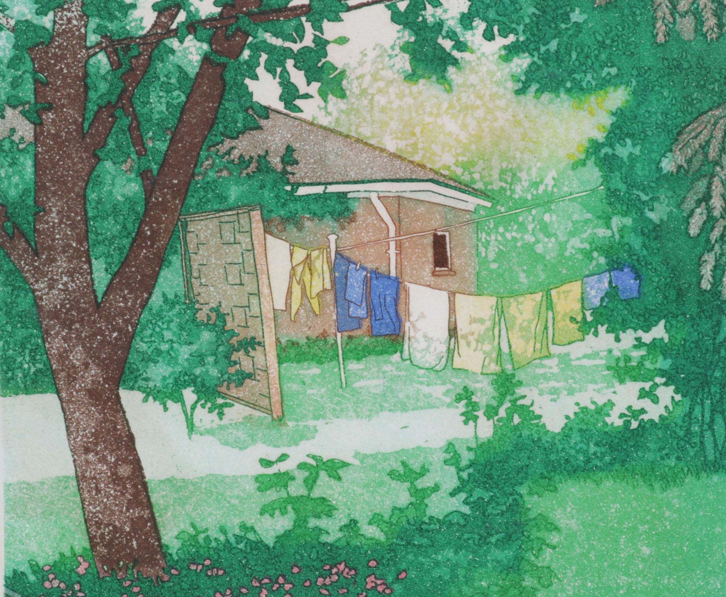 Laura Strowe Etching with Aquatint "View From Jean's," Circa 1980