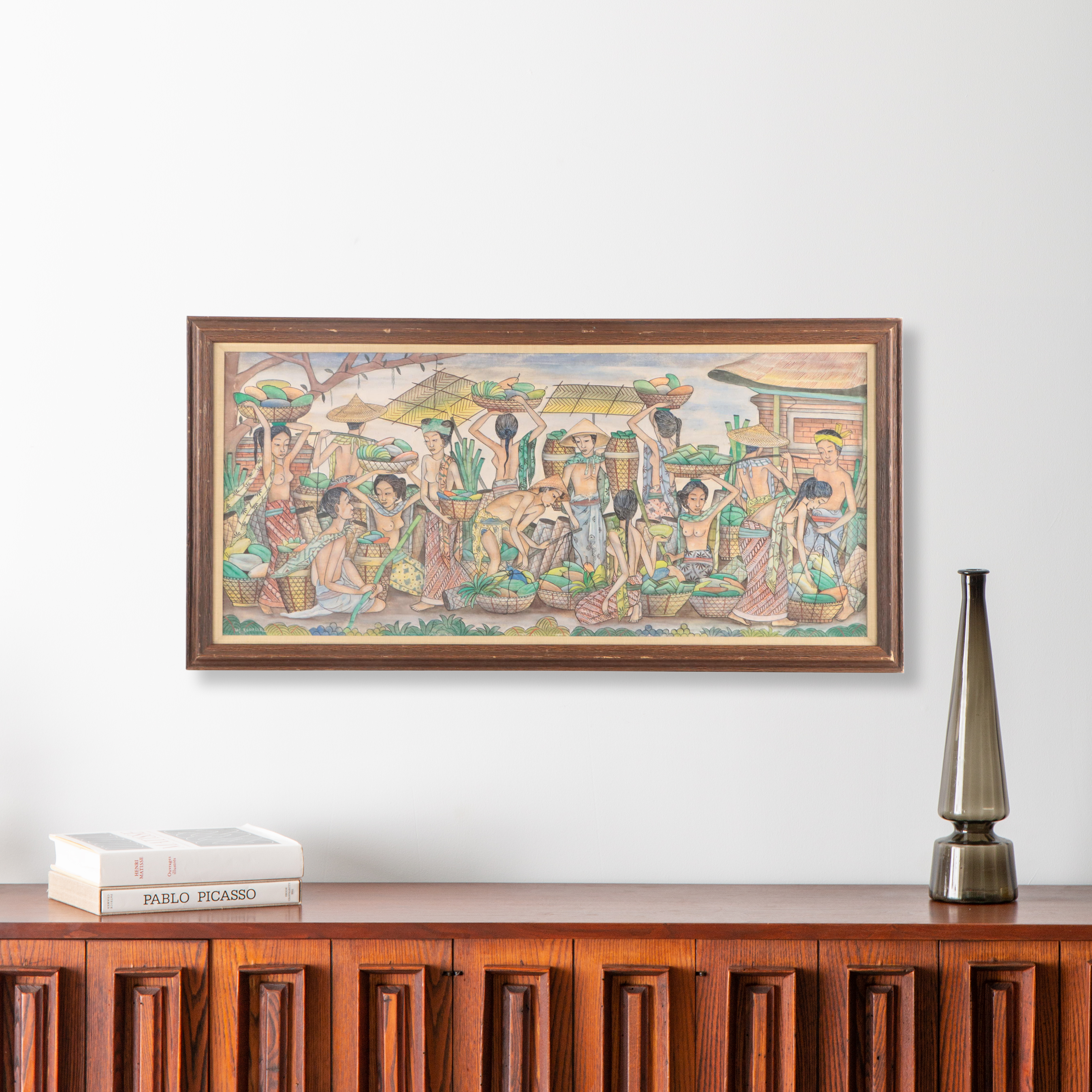 Indonesian School Gouache Painting of Market Scene