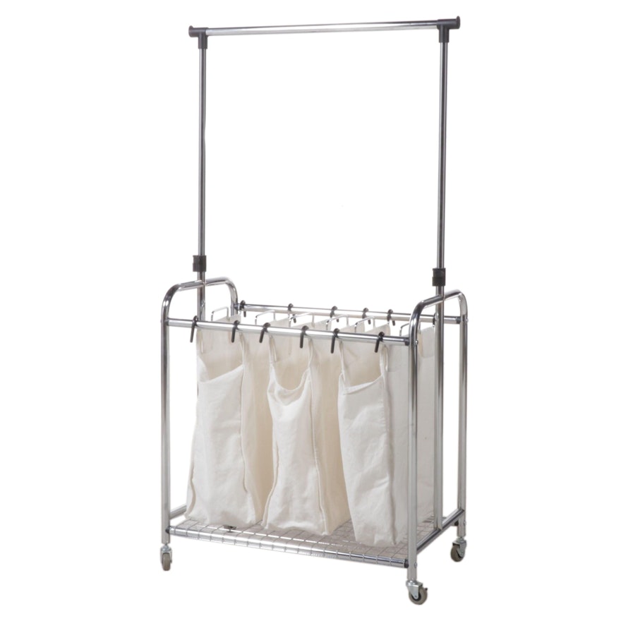 Chrome Laundry Cart with Hanging Bar