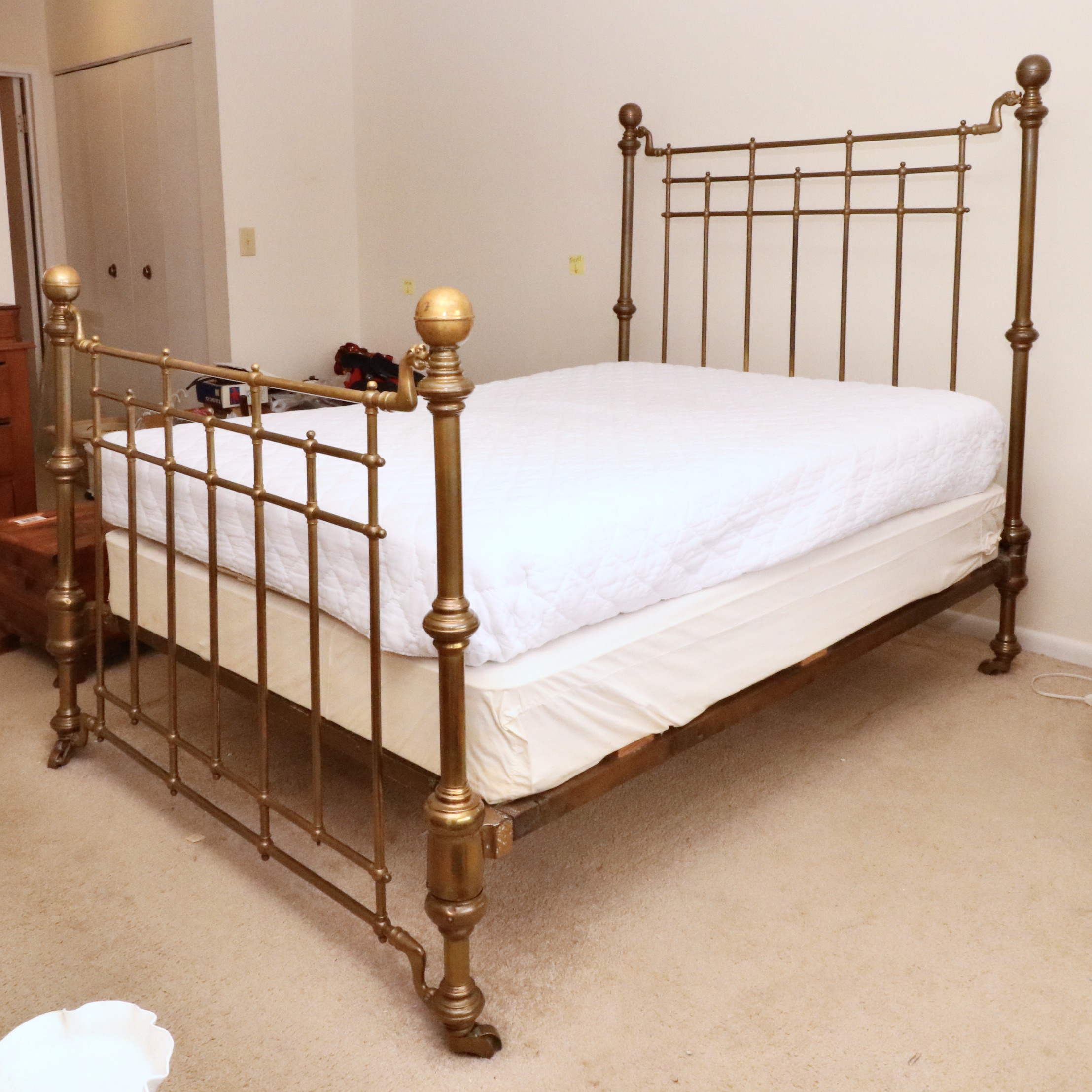 Brass Full Size Poster Bed with Dragon Motif, Early 20th Century