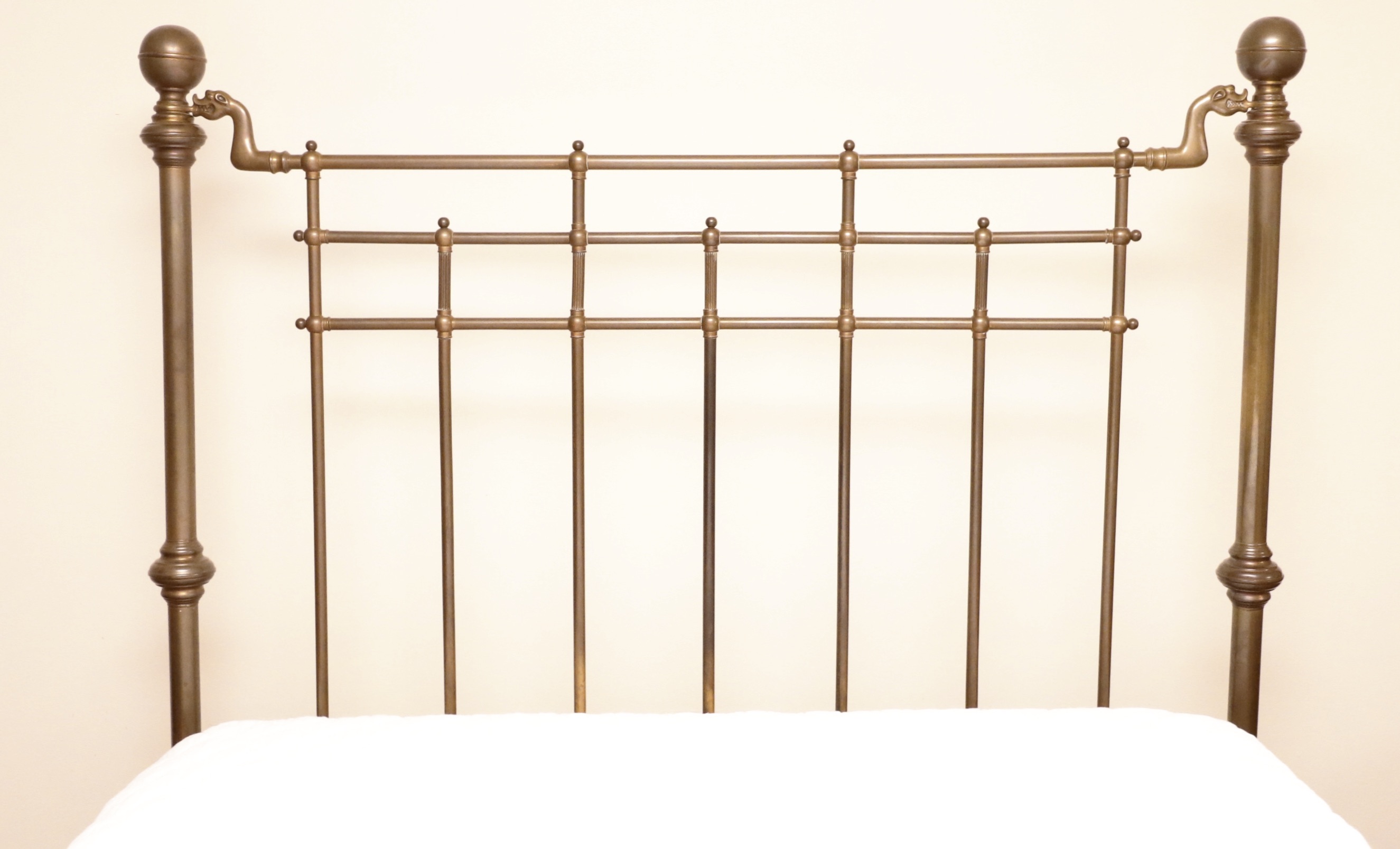 Brass Full Size Poster Bed with Dragon Motif, Early 20th Century