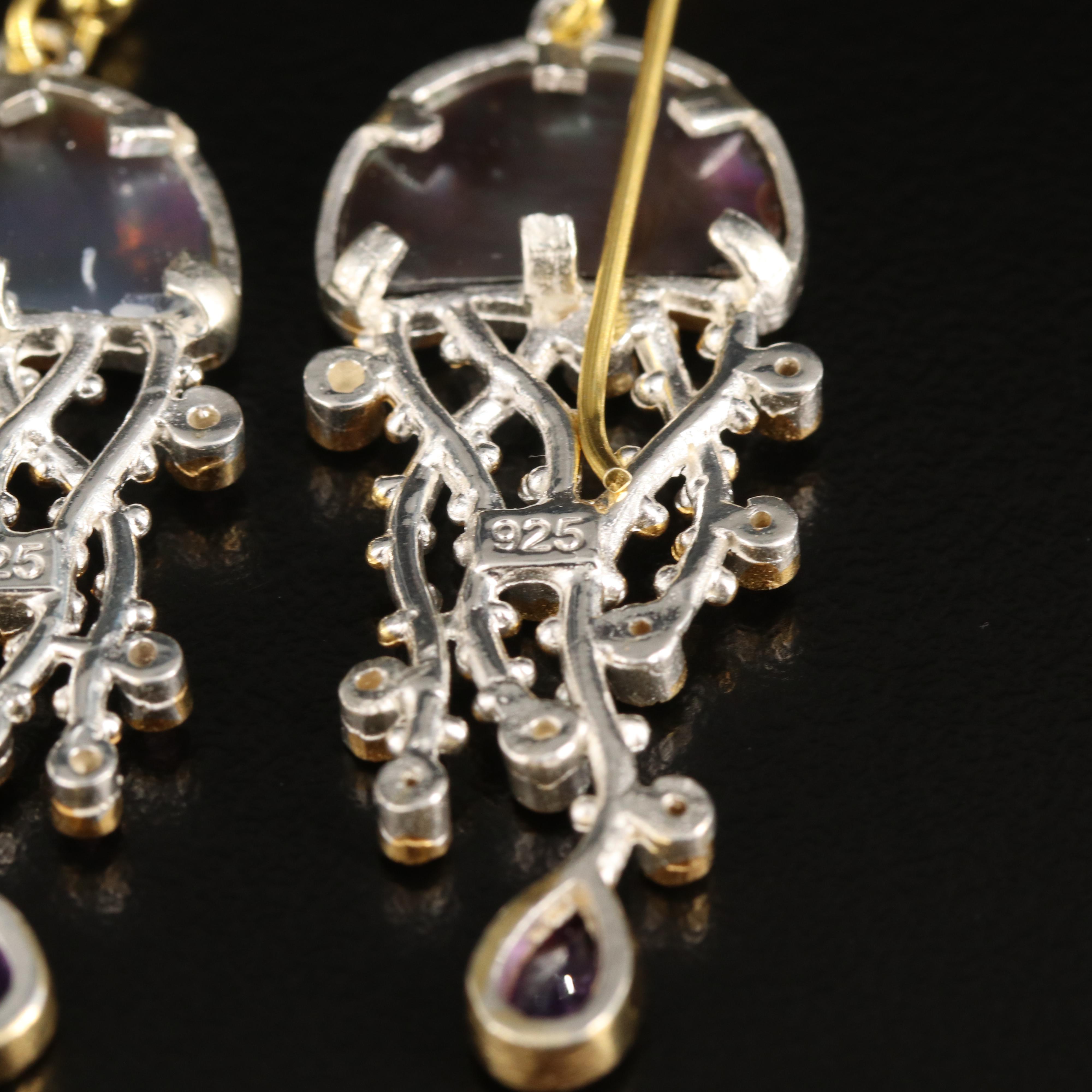 Sterling Mother-of-Pearl, Garnet and Amethyst Jellyfish Earrings