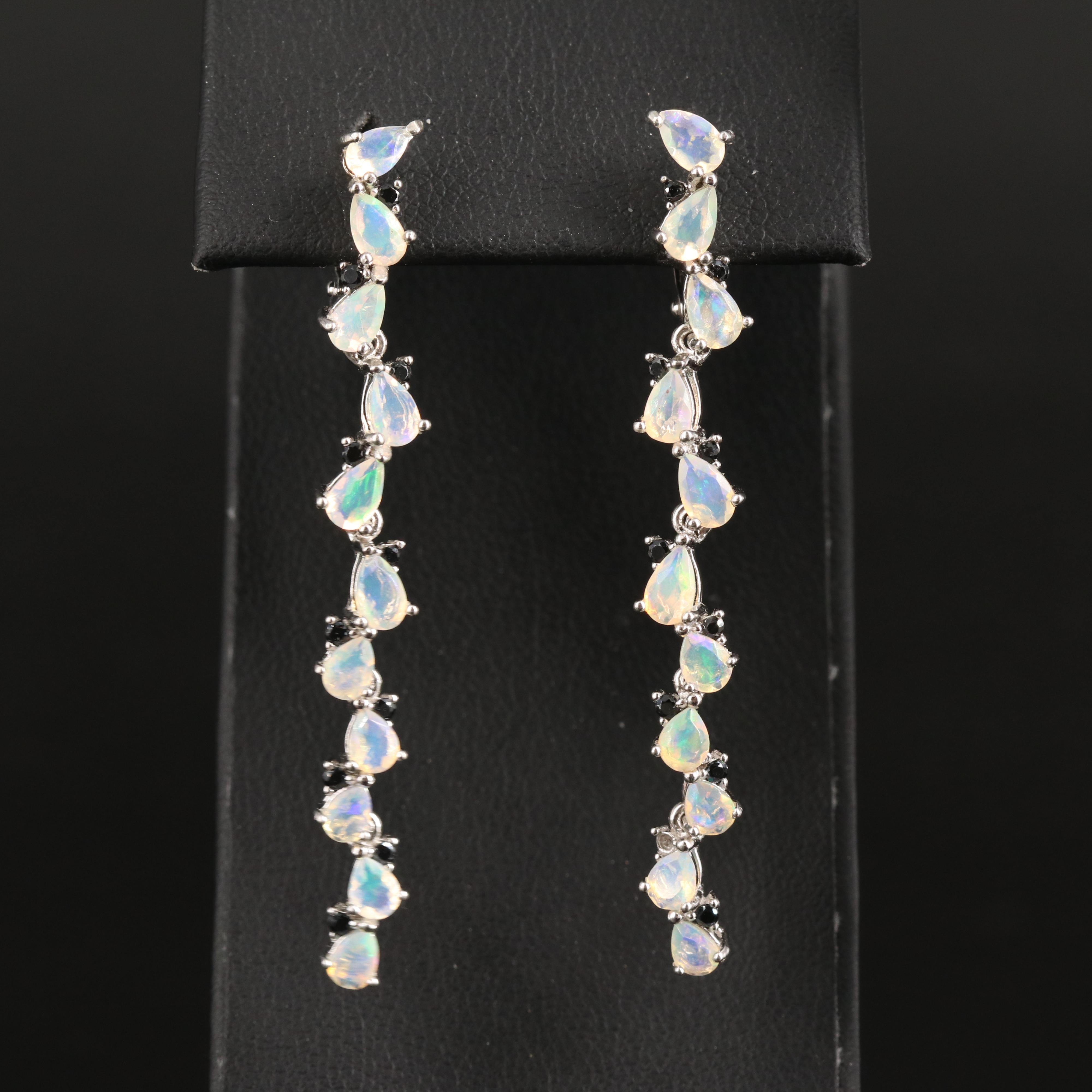 Sterling Opal and Spinel Trailing Teardrop Earrings