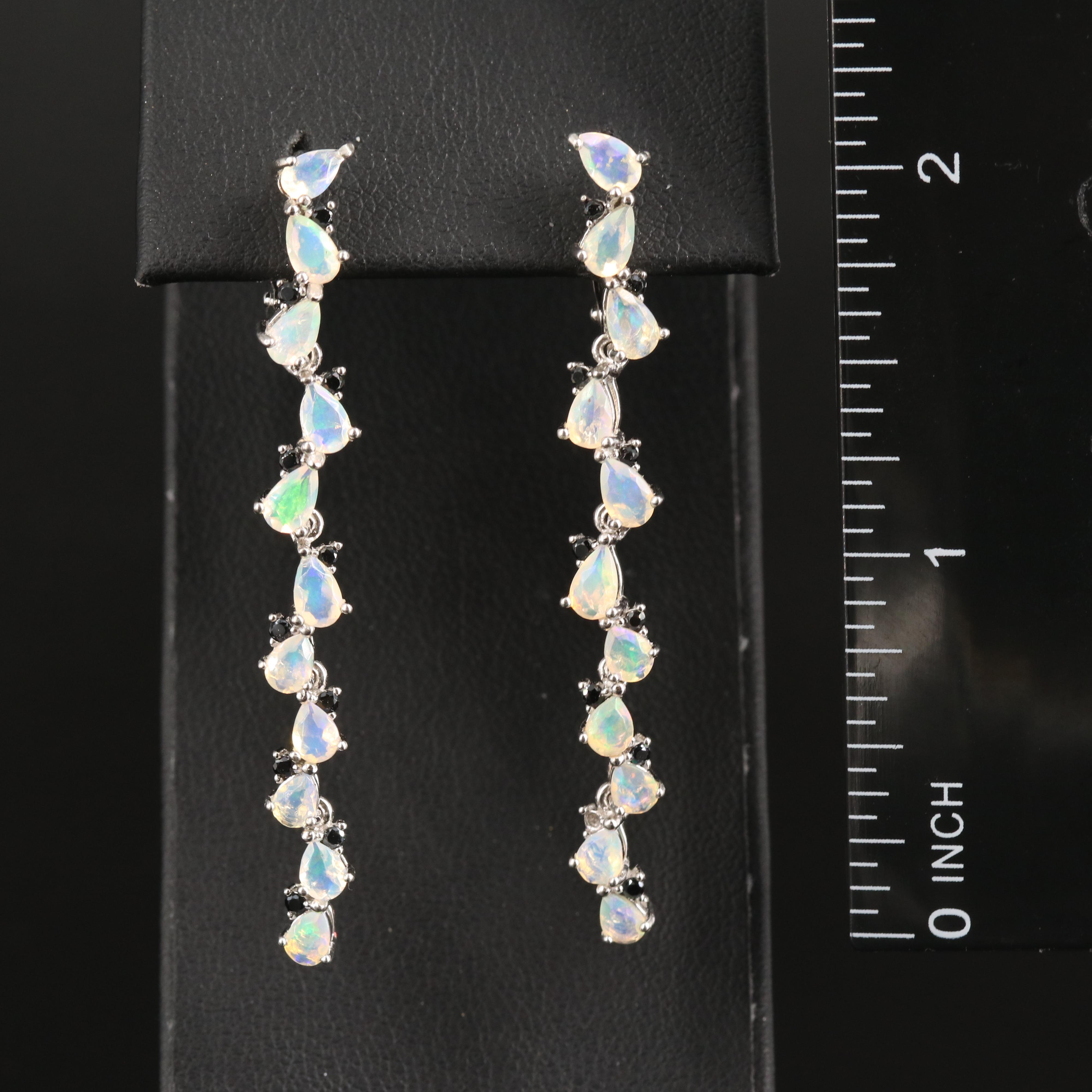 Sterling Opal and Spinel Trailing Teardrop Earrings