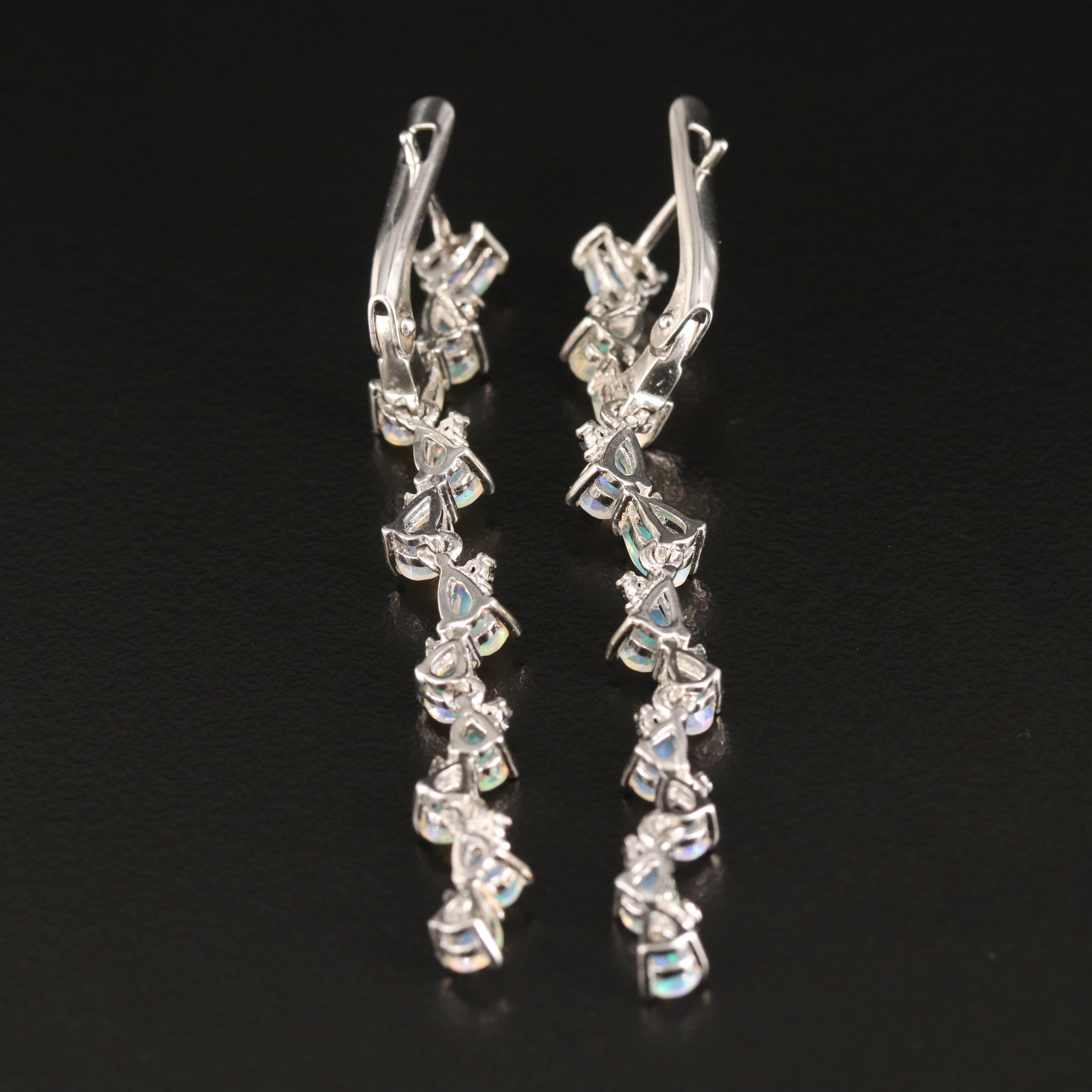 Sterling Opal and Spinel Trailing Teardrop Earrings