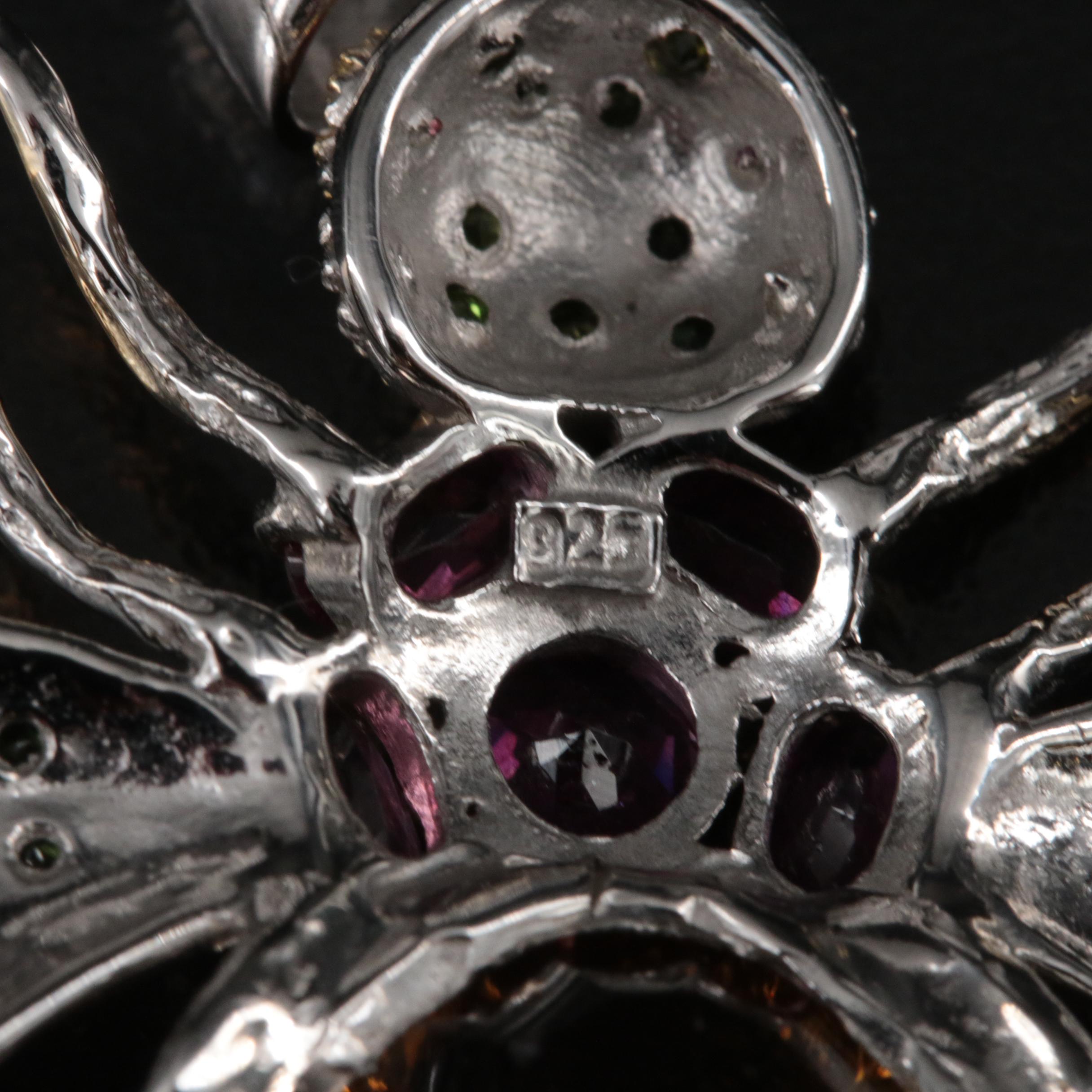 Sterling Citrine, Garnet and Diopside Insect Pendant