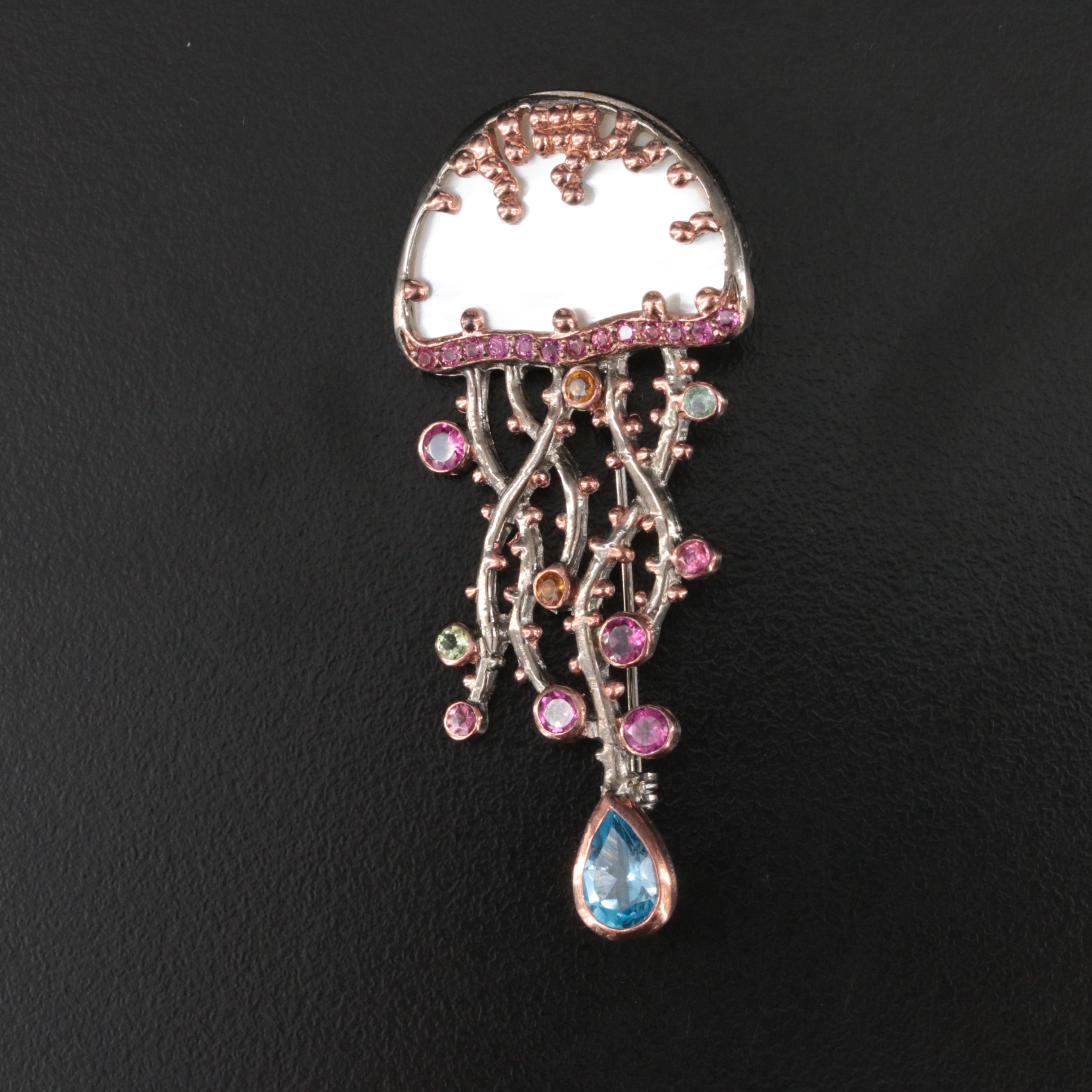 Sterling Mother-of-Pearl, Garnet and Topaz Jellyfish Enhancer Pendant