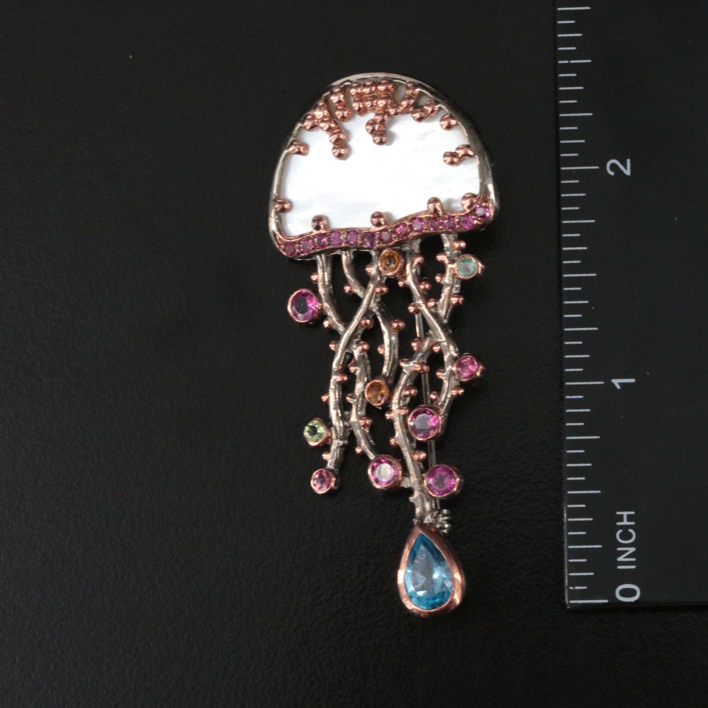 Sterling Mother-of-Pearl, Garnet and Topaz Jellyfish Enhancer Pendant