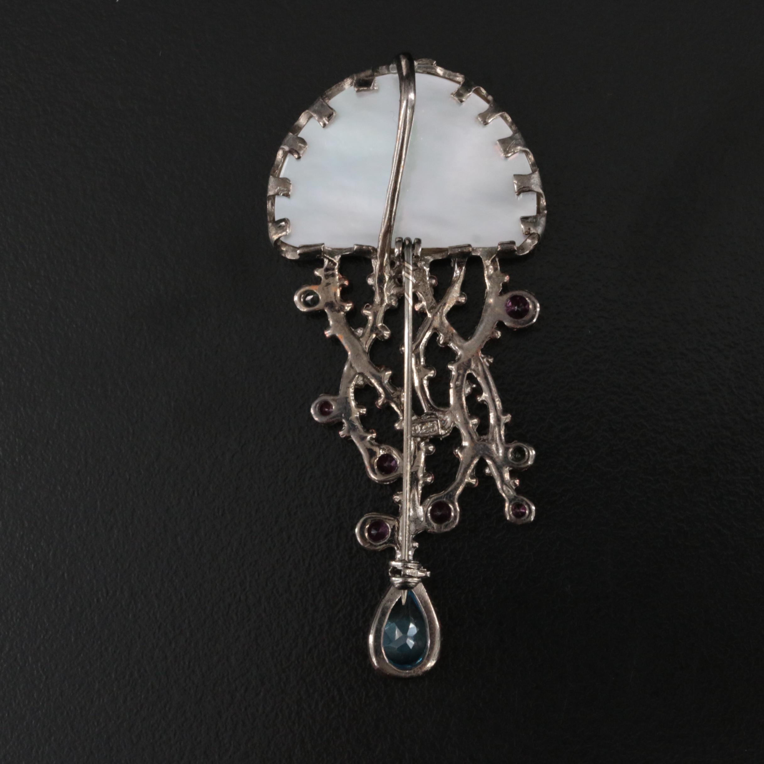 Sterling Mother-of-Pearl, Garnet and Topaz Jellyfish Enhancer Pendant