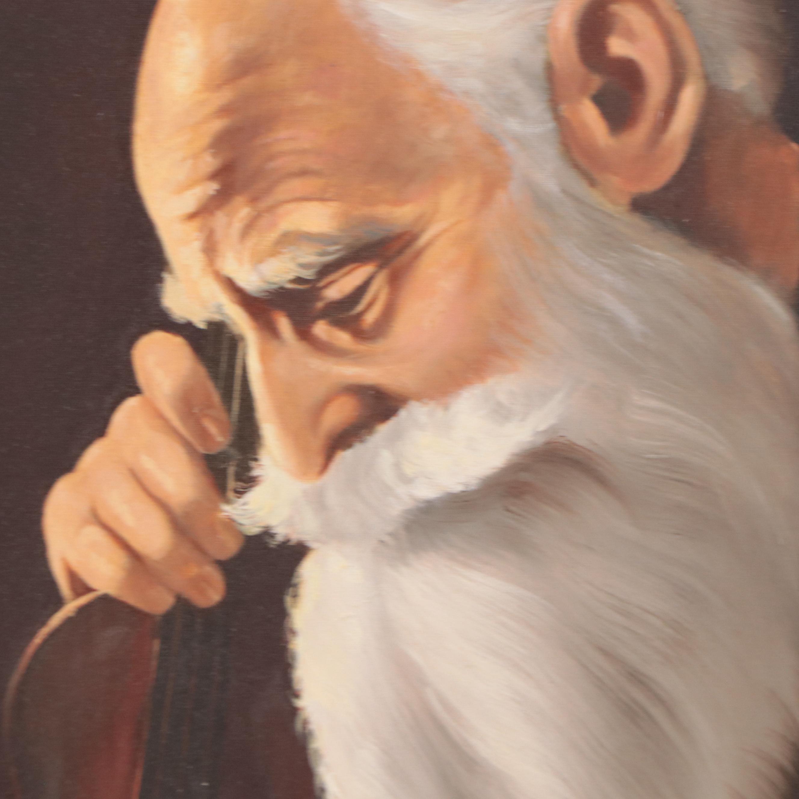 Oil Painting Portrait of Jewish Man With Violin