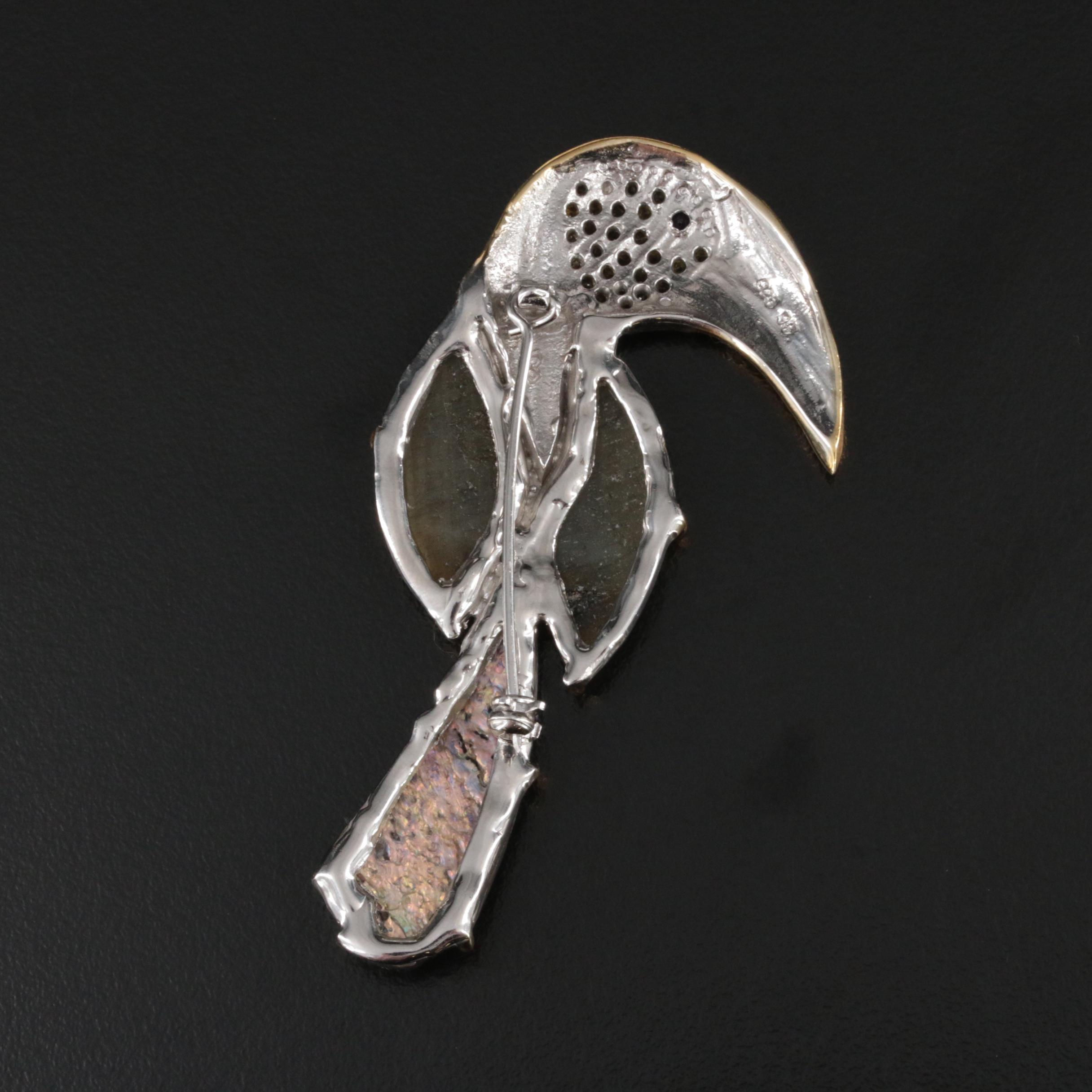 Sterling Labradorite, Amethyst and Sapphire Tucan Brooch