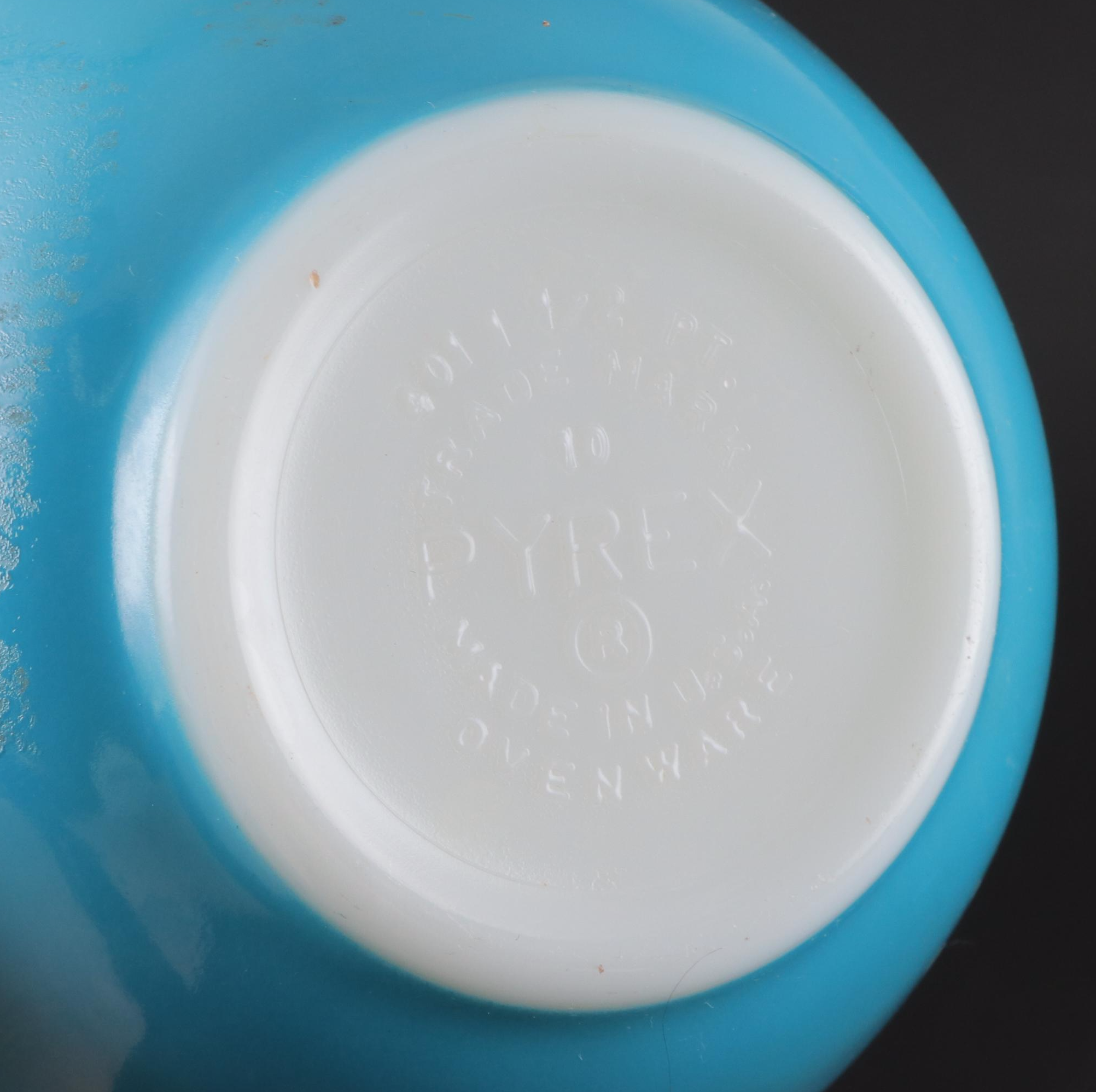 Pyrex "Primary Colors" Mixing Bowls and "Snowflake" Divided Casserole