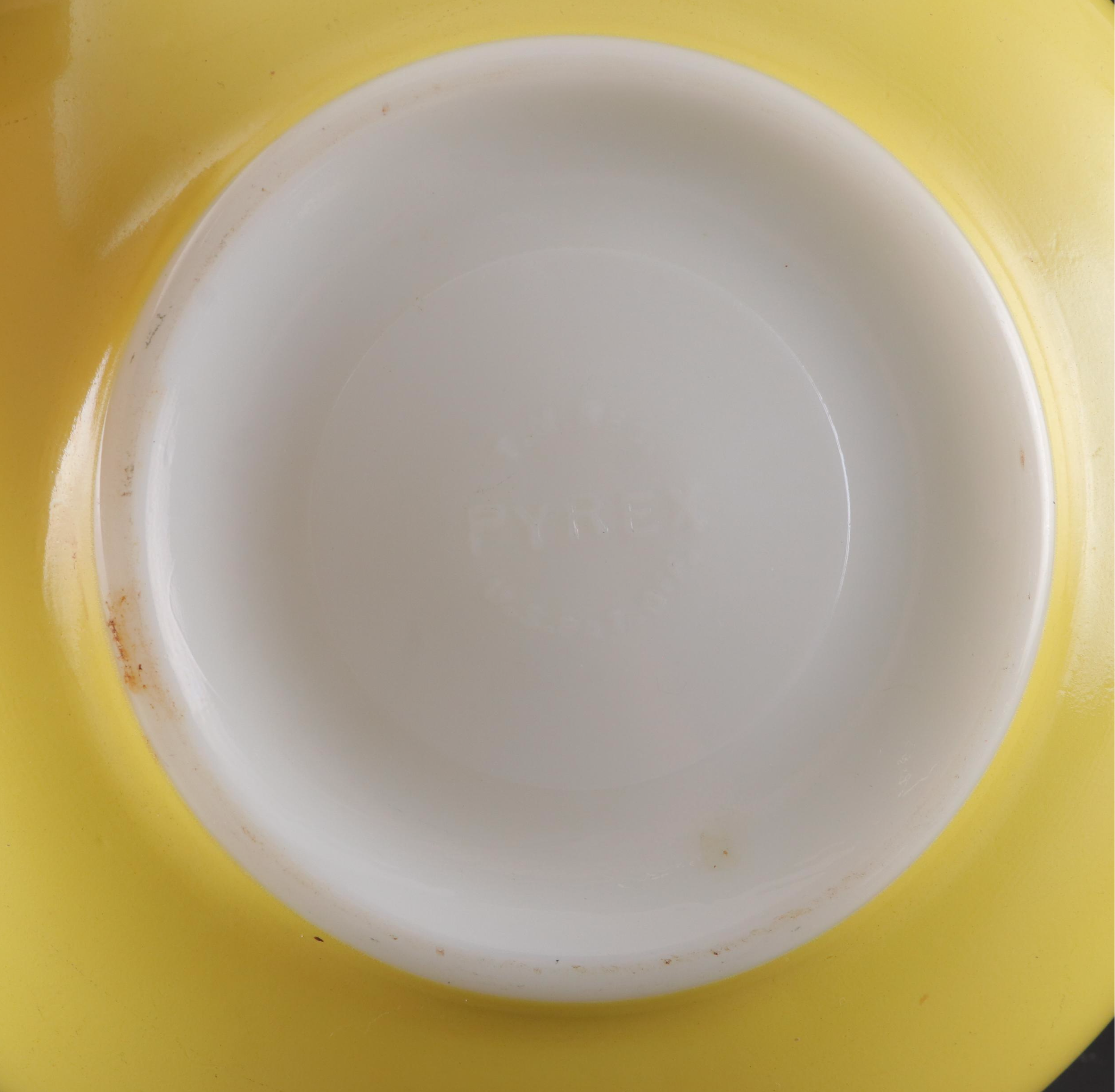 Pyrex "Primary Colors" Mixing Bowls and "Snowflake" Divided Casserole