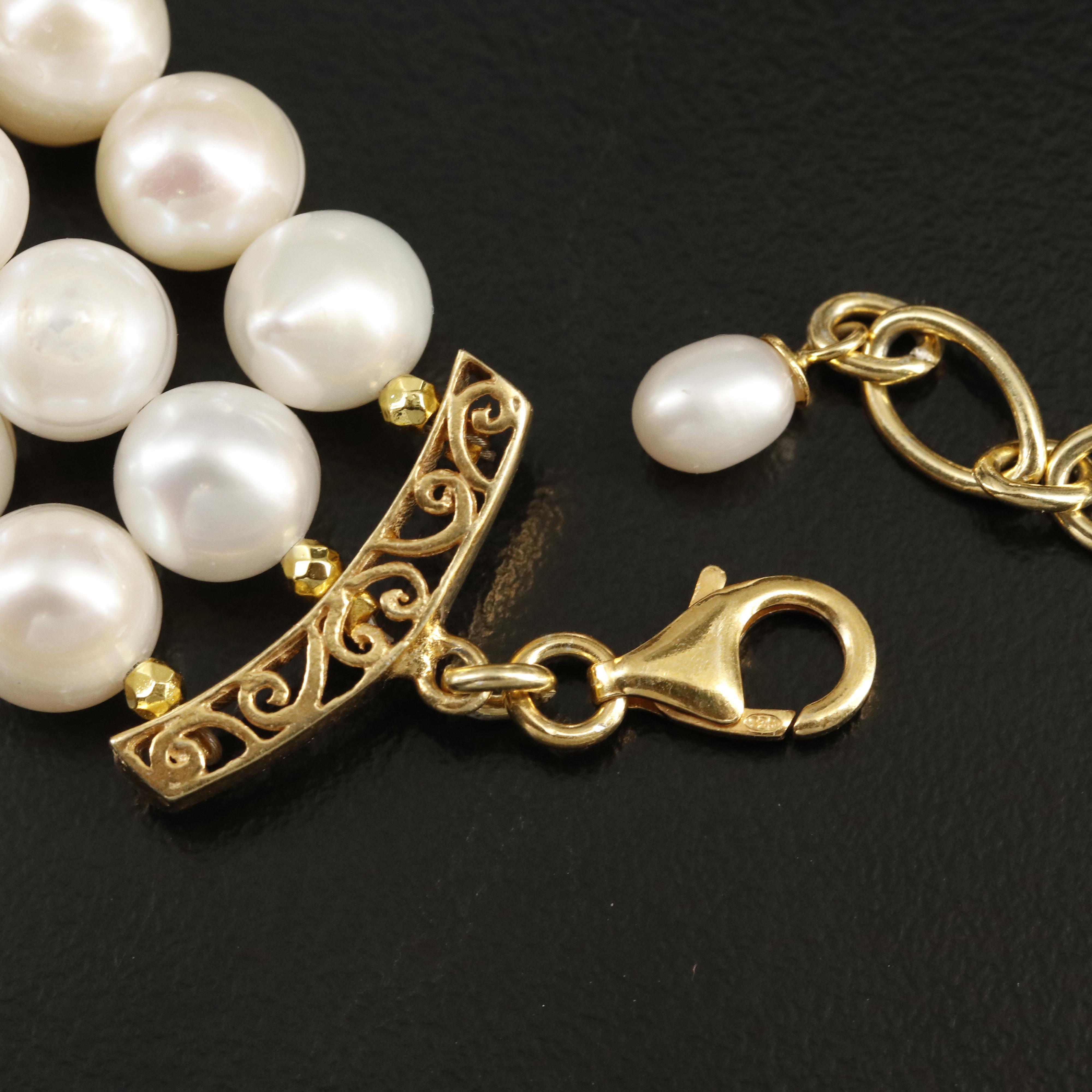 Sterling Pearl and Ruby Triple-Strand Necklace