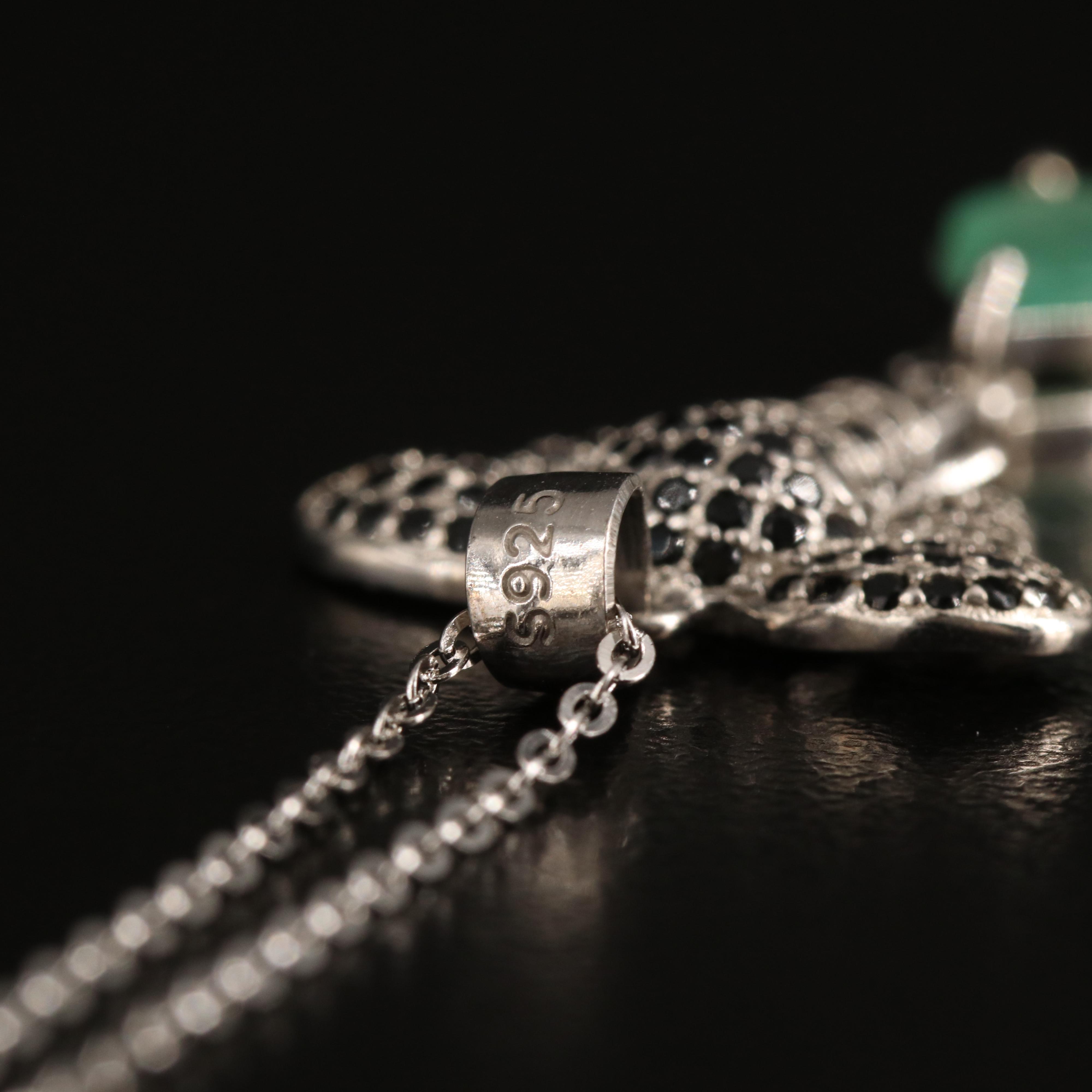 Sterling Emerald and Cubic Zirconia Elephant Pendant Necklace