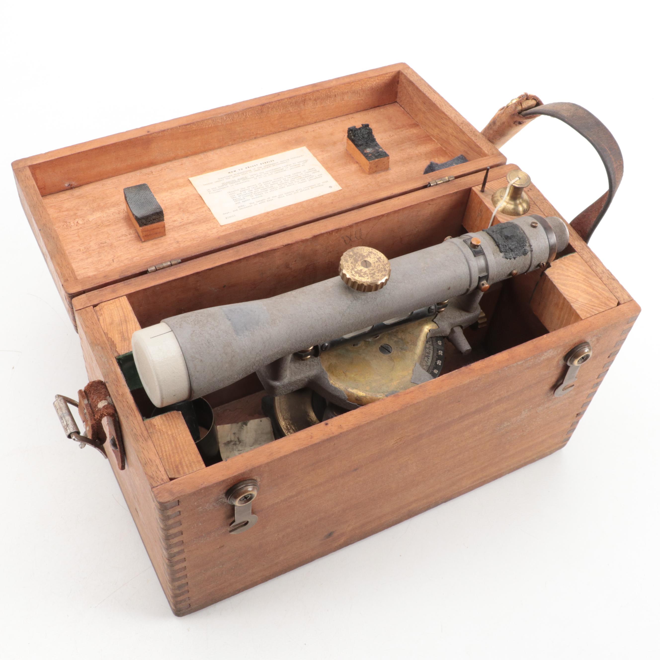 Craftsman Surveyor's Transit Telescope in Case, Mid-20th Century